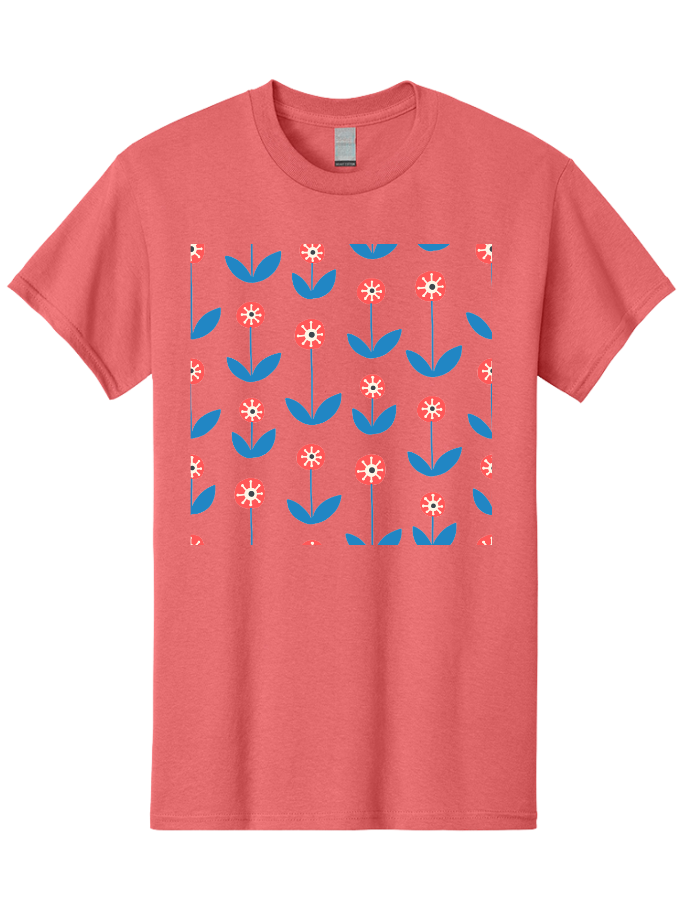 Red-Floral-Pattern Men'S Graphic Tee, 100% Cotton, Comfortable Casual Summer Wear, Machine Washable, Pink Flowers, Blue Leaves, Floral Pattern, Repeating Design, Vibrant Flowers, Colorful Blooms, Stylized Flora Aab782