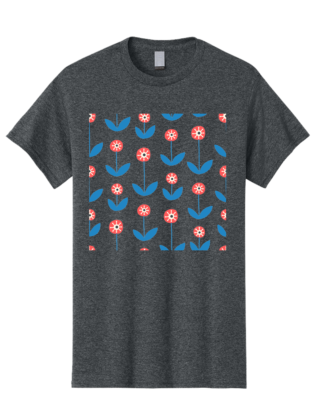 Red-Floral-Pattern Men'S Graphic Tee, 100% Cotton, Comfortable Casual Summer Wear, Machine Washable, Pink Flowers, Blue Leaves, Floral Pattern, Repeating Design, Vibrant Flowers, Colorful Blooms, Stylized Flora Aab782