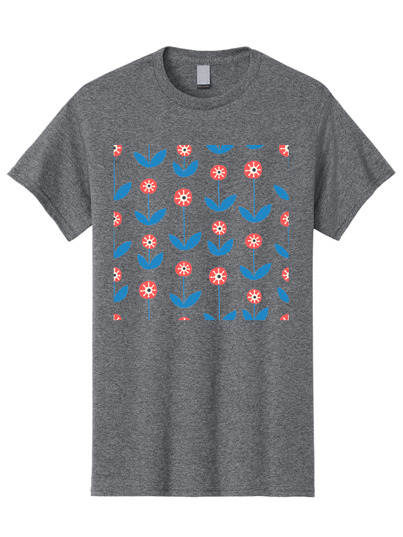 Red-Floral-Pattern Men'S Graphic Tee, 100% Cotton, Comfortable Casual Summer Wear, Machine Washable, Pink Flowers, Blue Leaves, Floral Pattern, Repeating Design, Vibrant Flowers, Colorful Blooms, Stylized Flora Aab782