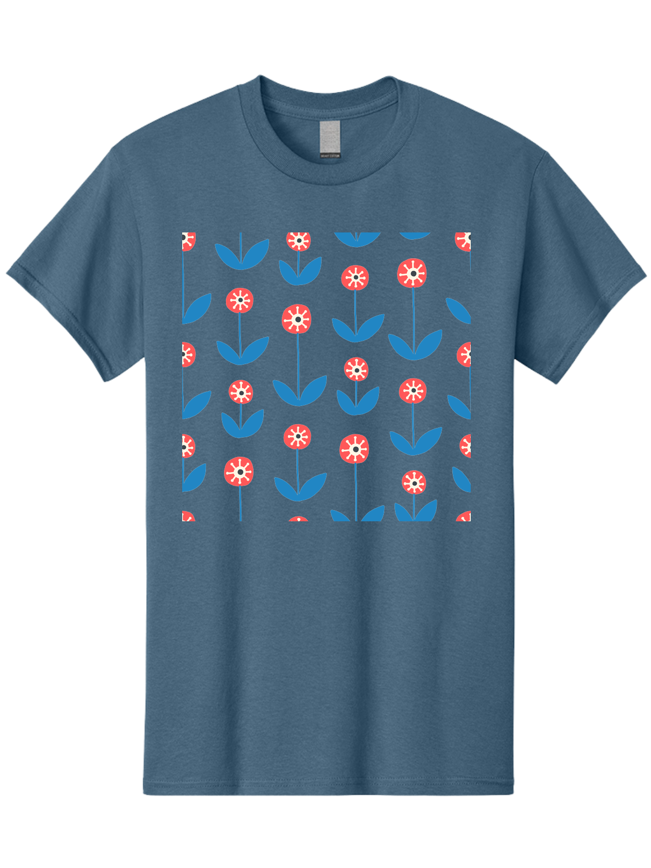 Red-Floral-Pattern Men'S Graphic Tee, 100% Cotton, Comfortable Casual Summer Wear, Machine Washable, Pink Flowers, Blue Leaves, Floral Pattern, Repeating Design, Vibrant Flowers, Colorful Blooms, Stylized Flora Aab782