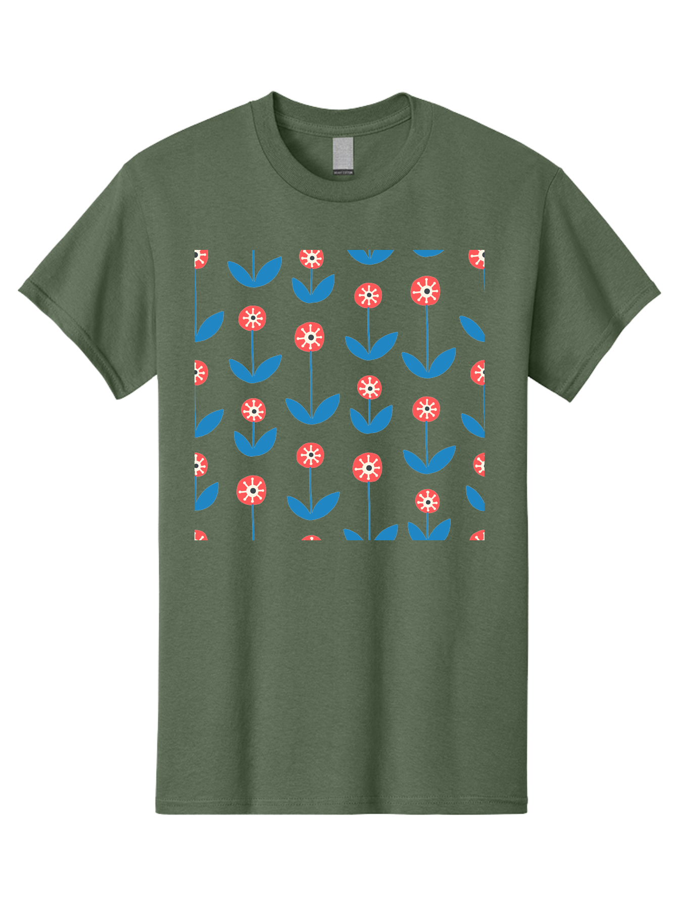 Red-Floral-Pattern Men'S Graphic Tee, 100% Cotton, Comfortable Casual Summer Wear, Machine Washable, Pink Flowers, Blue Leaves, Floral Pattern, Repeating Design, Vibrant Flowers, Colorful Blooms, Stylized Flora Aab782