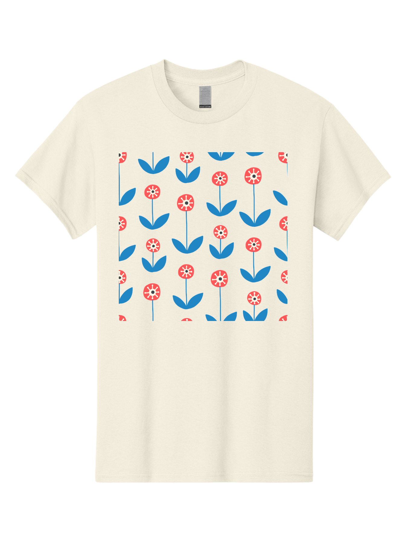 Red-Floral-Pattern Men'S Graphic Tee, 100% Cotton, Comfortable Casual Summer Wear, Machine Washable, Pink Flowers, Blue Leaves, Floral Pattern, Repeating Design, Vibrant Flowers, Colorful Blooms, Stylized Flora Aab782