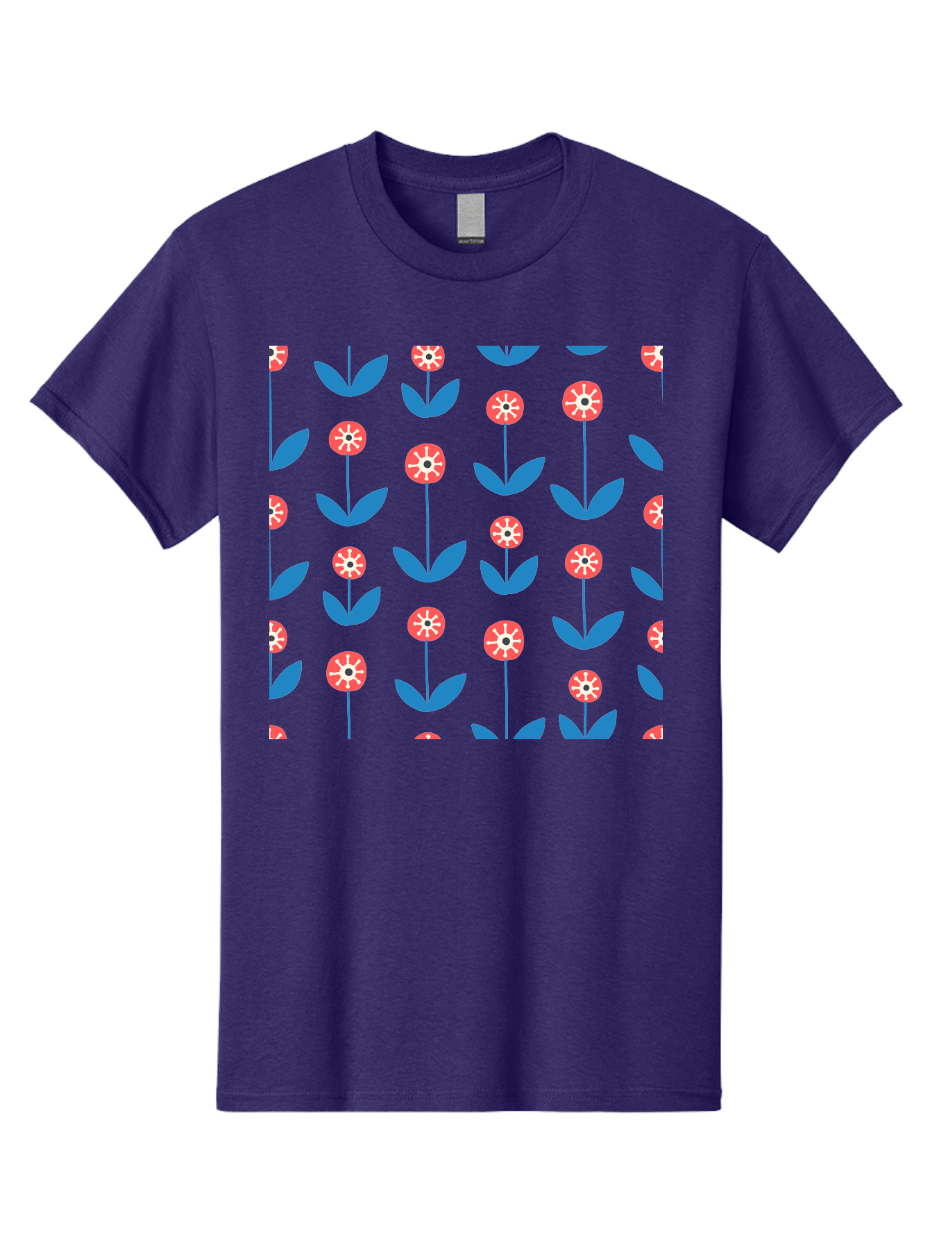 Red-Floral-Pattern Men'S Graphic Tee, 100% Cotton, Comfortable Casual Summer Wear, Machine Washable, Pink Flowers, Blue Leaves, Floral Pattern, Repeating Design, Vibrant Flowers, Colorful Blooms, Stylized Flora Aab782