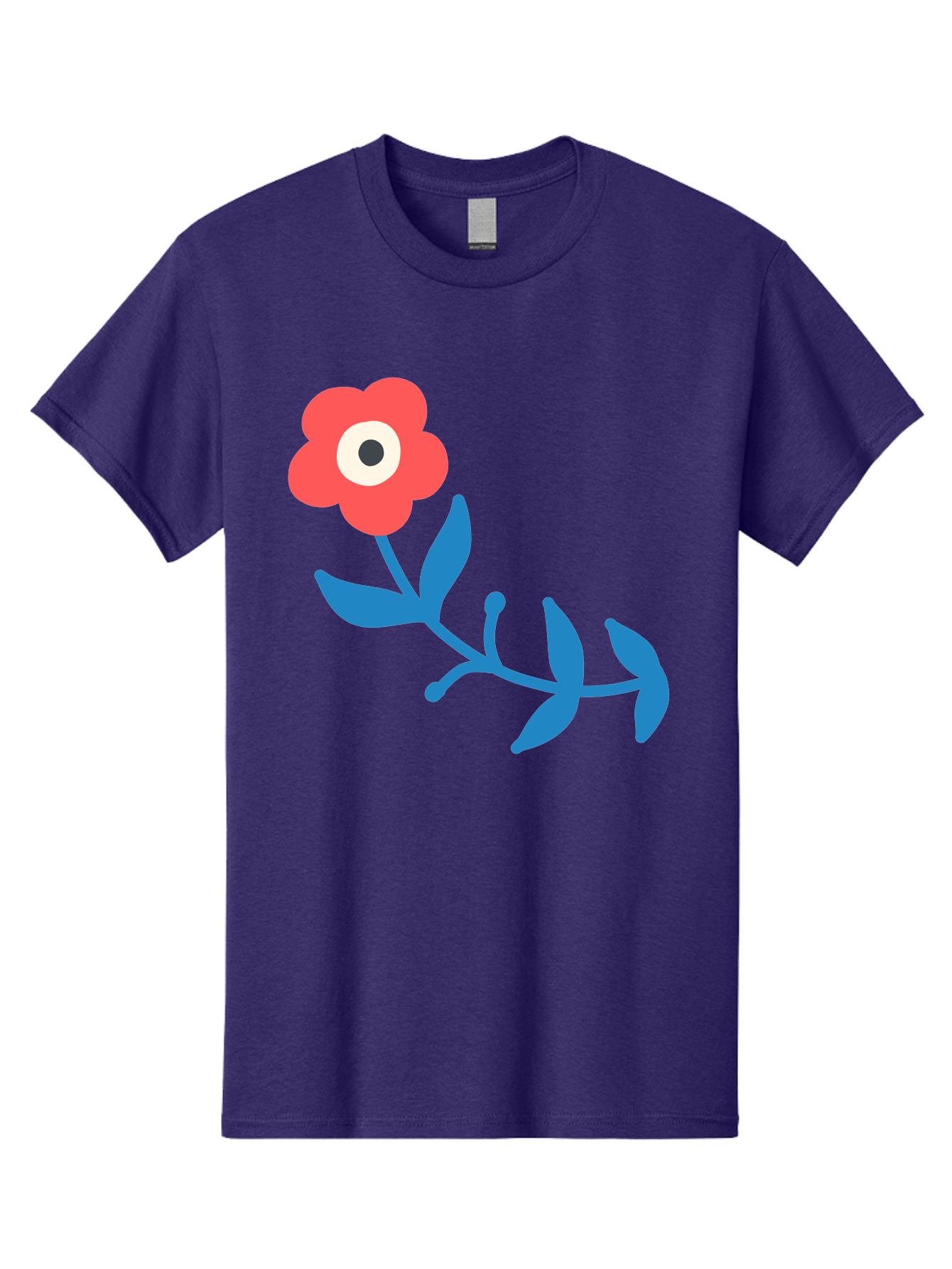 Red-Flower-With-Eye Men'S Graphic Tee, 100% Cotton, Comfortable Casual Summer Wear, Machine Washable, Stylized Red Flower, Blue Leaves, Floral Design, Abstract Art, Surrealism, Creative Expression, Unique Graphic, Simple Shapes, Bold Colors, Aab783