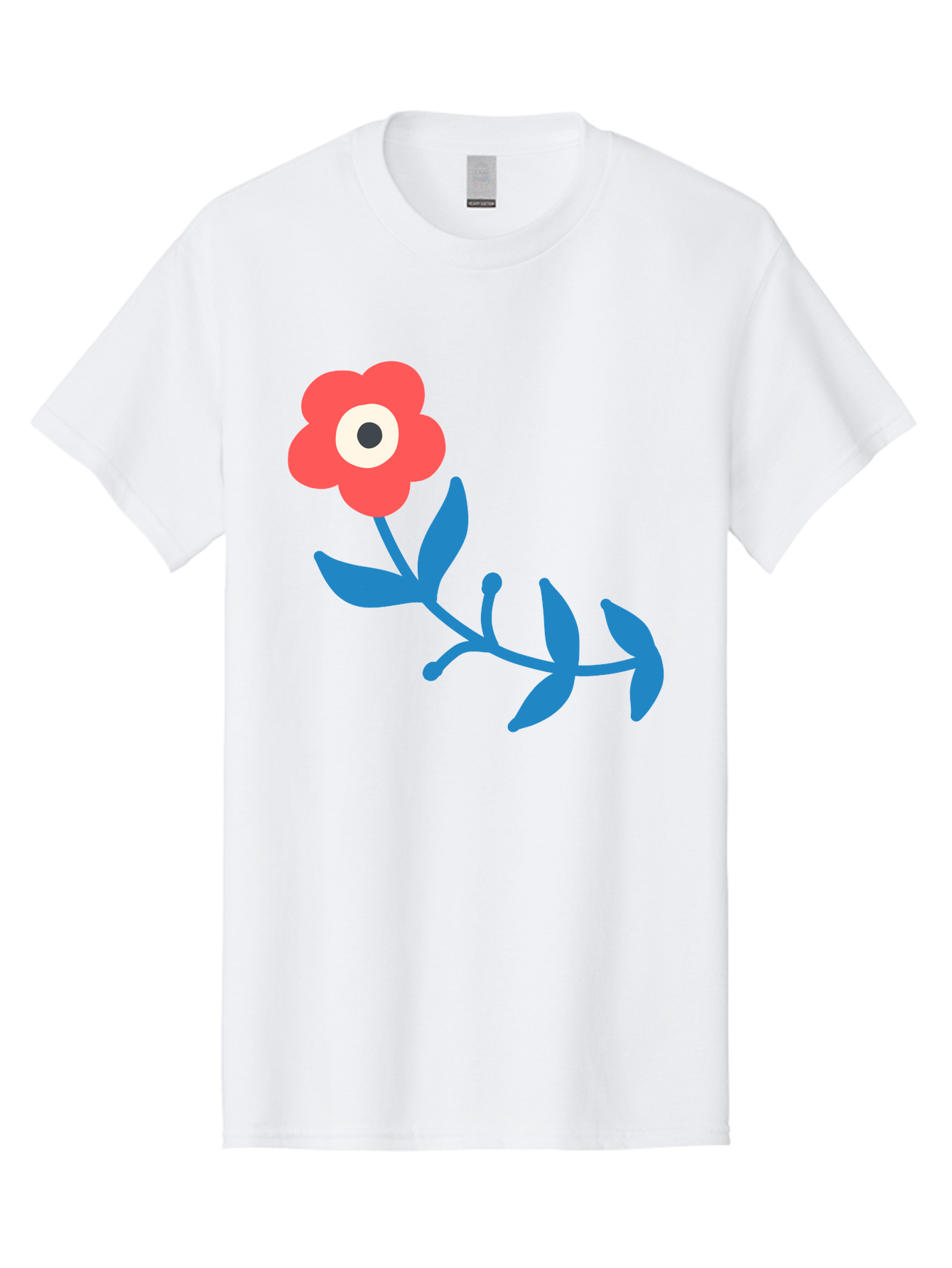 Red-Flower-With-Eye Men'S Graphic Tee, 100% Cotton, Comfortable Casual Summer Wear, Machine Washable, Stylized Red Flower, Blue Leaves, Floral Design, Abstract Art, Surrealism, Creative Expression, Unique Graphic, Simple Shapes, Bold Colors, Aab783