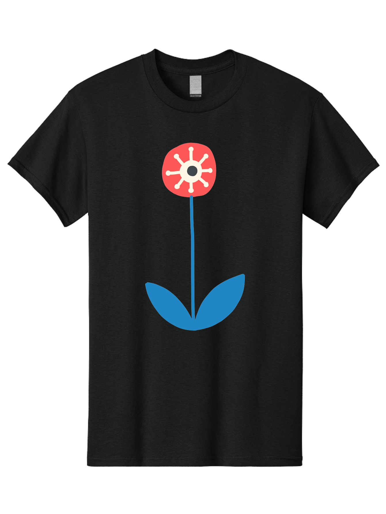 Red-Flower Men'S Graphic Tee, 100% Cotton, Comfortable Casual Summer Wear, Machine Washable, Simple Flower Design, Minimalist Art, Red Flower, Blue Leaves, White Petals, Graphic Illustration, Modern Style, Symbolic Flower, Aab784