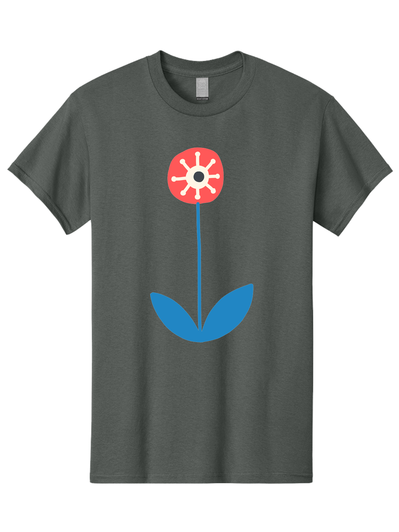 Red-Flower Men'S Graphic Tee, 100% Cotton, Comfortable Casual Summer Wear, Machine Washable, Simple Flower Design, Minimalist Art, Red Flower, Blue Leaves, White Petals, Graphic Illustration, Modern Style, Symbolic Flower, Aab784