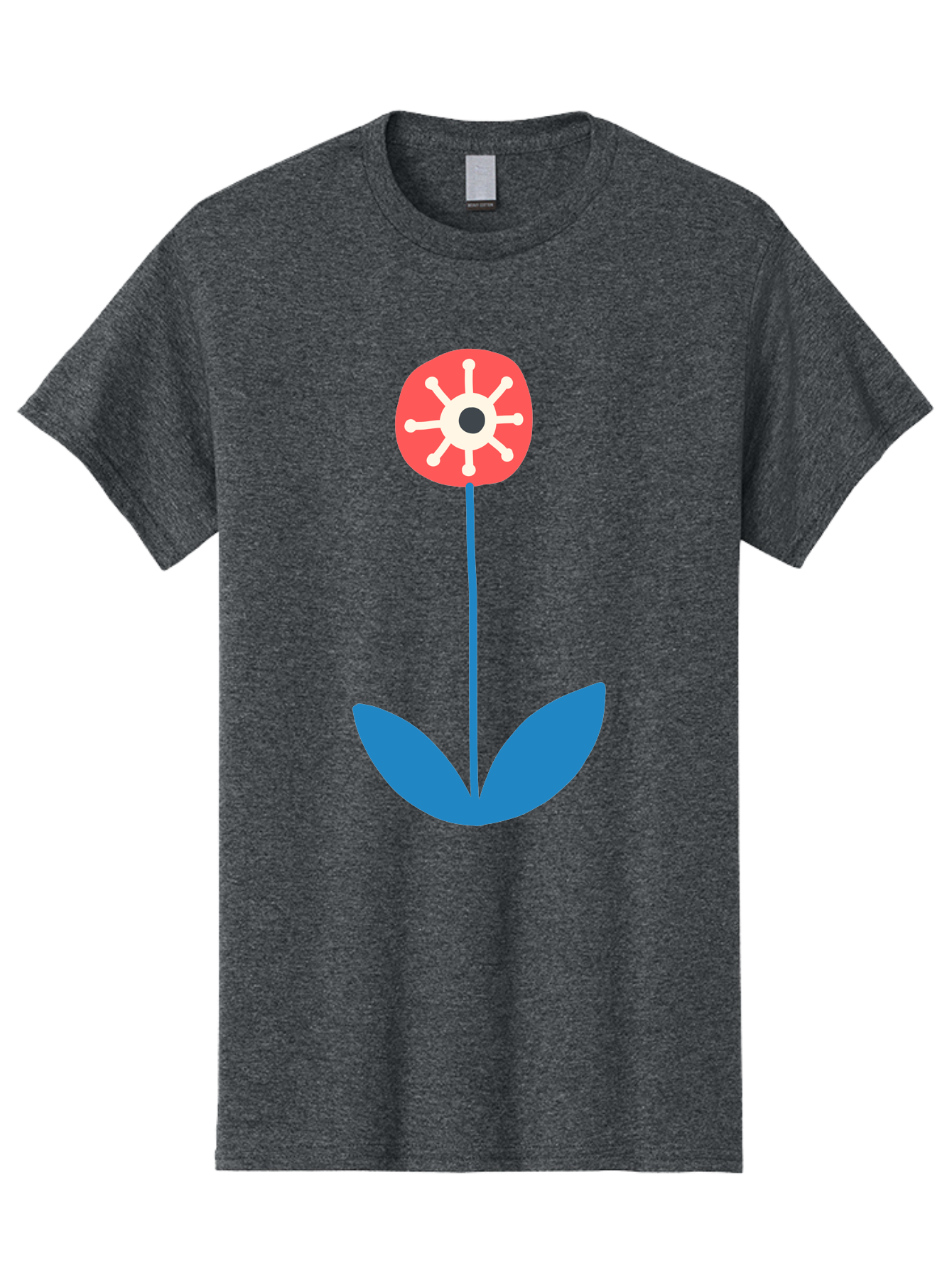 Red-Flower Men'S Graphic Tee, 100% Cotton, Comfortable Casual Summer Wear, Machine Washable, Simple Flower Design, Minimalist Art, Red Flower, Blue Leaves, White Petals, Graphic Illustration, Modern Style, Symbolic Flower, Aab784
