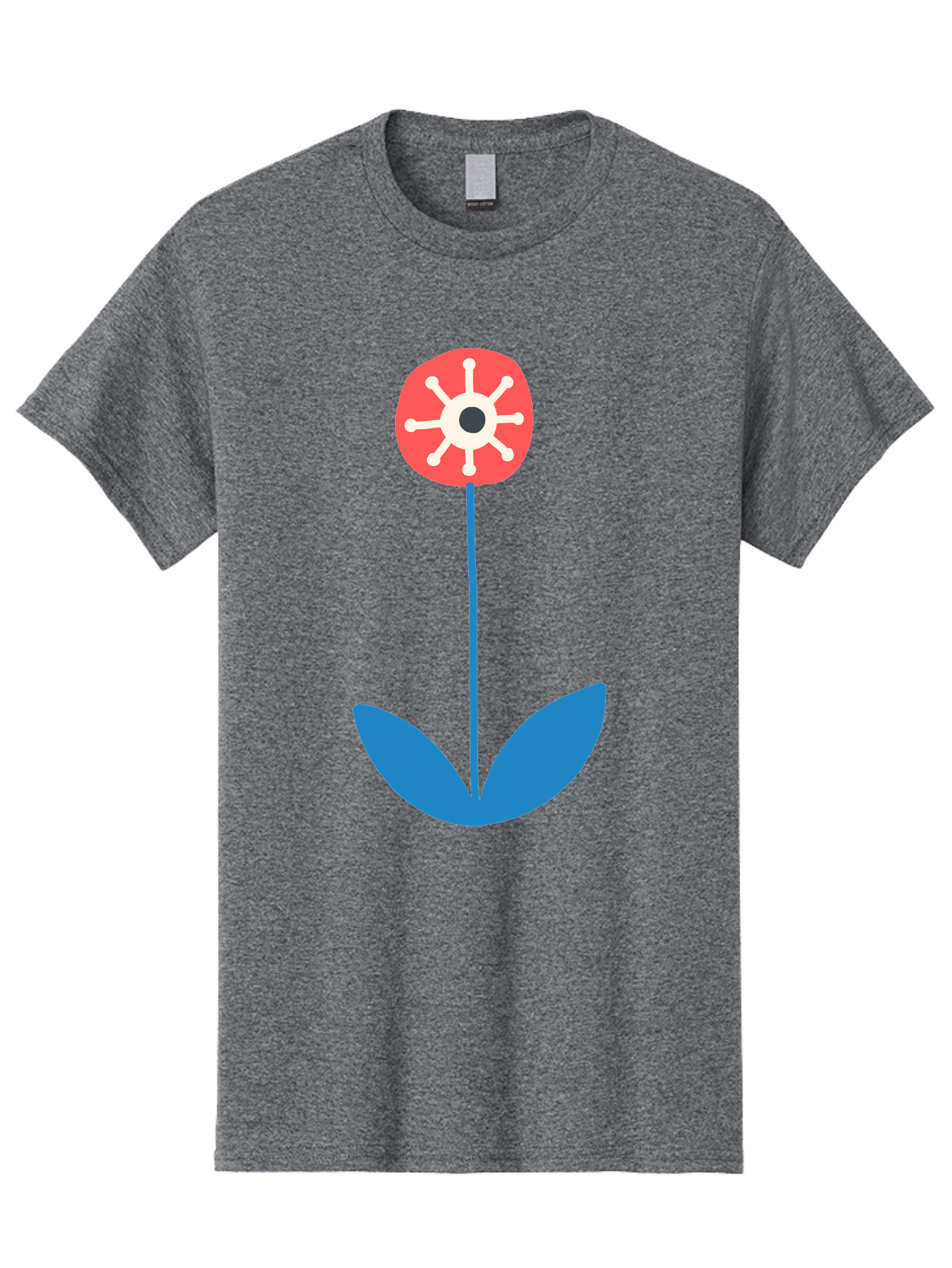 Red-Flower Men'S Graphic Tee, 100% Cotton, Comfortable Casual Summer Wear, Machine Washable, Simple Flower Design, Minimalist Art, Red Flower, Blue Leaves, White Petals, Graphic Illustration, Modern Style, Symbolic Flower, Aab784