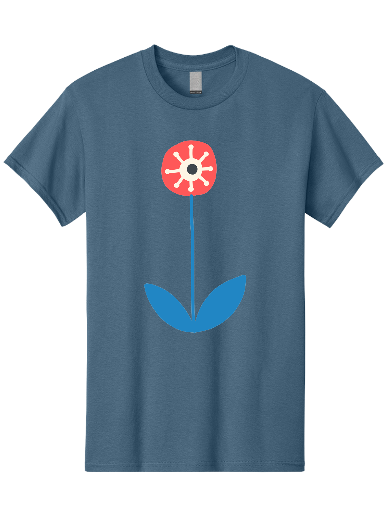 Red-Flower Men'S Graphic Tee, 100% Cotton, Comfortable Casual Summer Wear, Machine Washable, Simple Flower Design, Minimalist Art, Red Flower, Blue Leaves, White Petals, Graphic Illustration, Modern Style, Symbolic Flower, Aab784