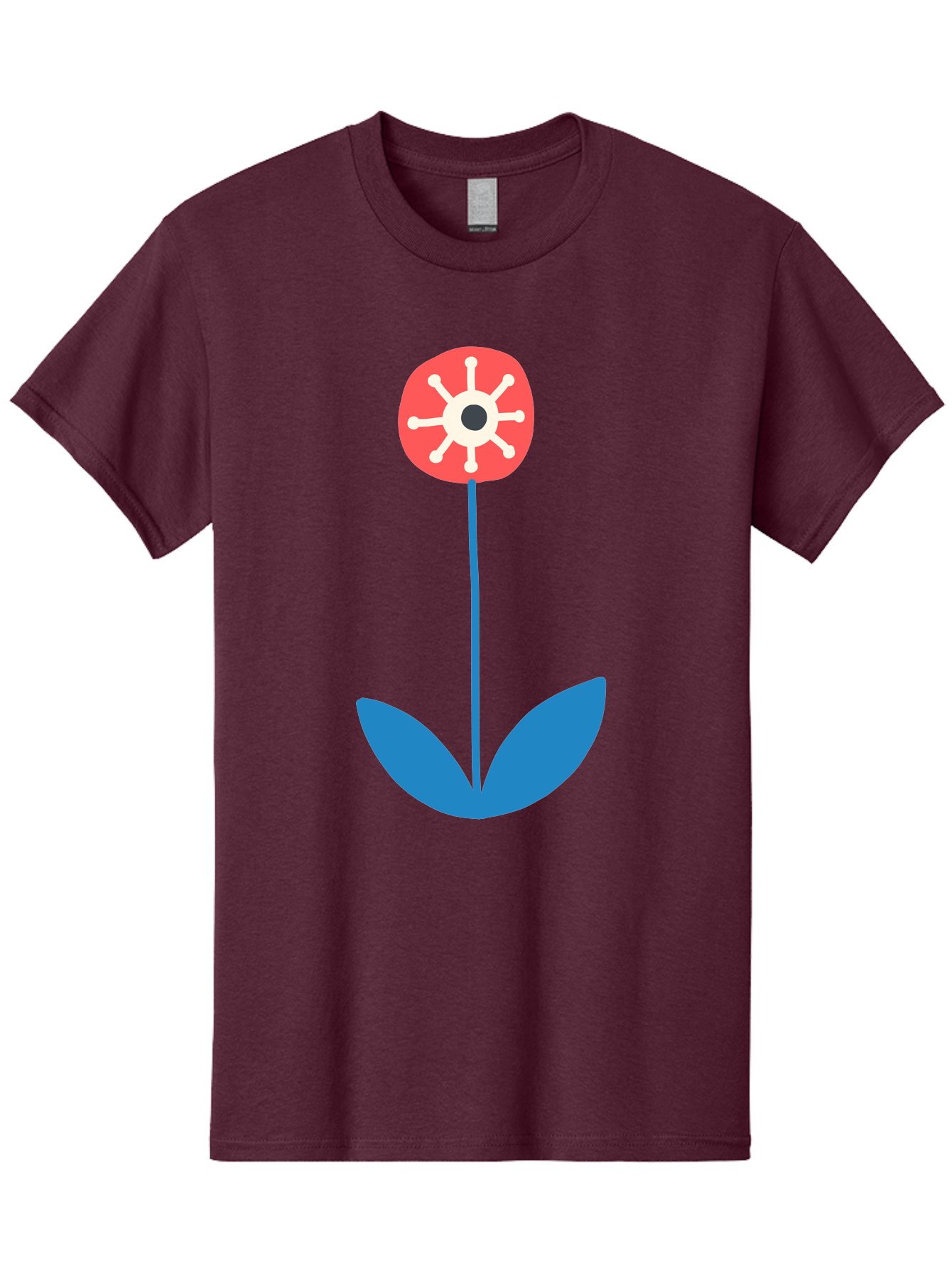 Red-Flower Men'S Graphic Tee, 100% Cotton, Comfortable Casual Summer Wear, Machine Washable, Simple Flower Design, Minimalist Art, Red Flower, Blue Leaves, White Petals, Graphic Illustration, Modern Style, Symbolic Flower, Aab784