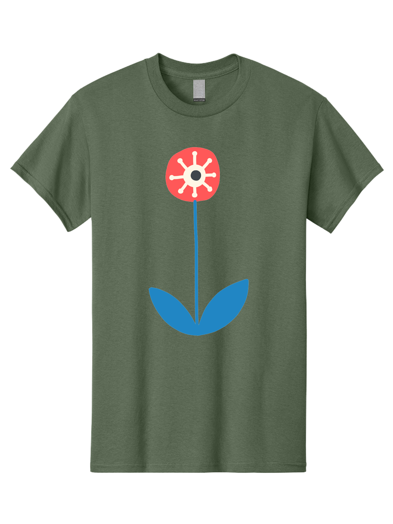 Red-Flower Men'S Graphic Tee, 100% Cotton, Comfortable Casual Summer Wear, Machine Washable, Simple Flower Design, Minimalist Art, Red Flower, Blue Leaves, White Petals, Graphic Illustration, Modern Style, Symbolic Flower, Aab784