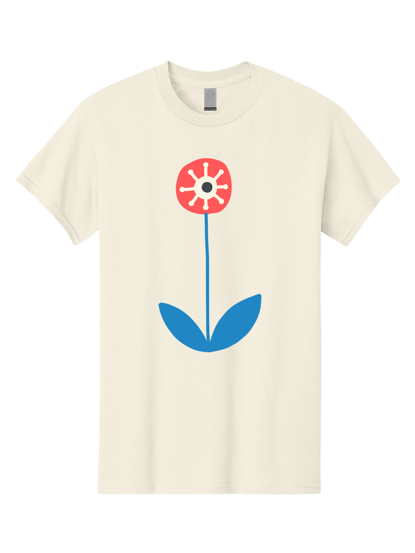 Red-Flower Men'S Graphic Tee, 100% Cotton, Comfortable Casual Summer Wear, Machine Washable, Simple Flower Design, Minimalist Art, Red Flower, Blue Leaves, White Petals, Graphic Illustration, Modern Style, Symbolic Flower, Aab784