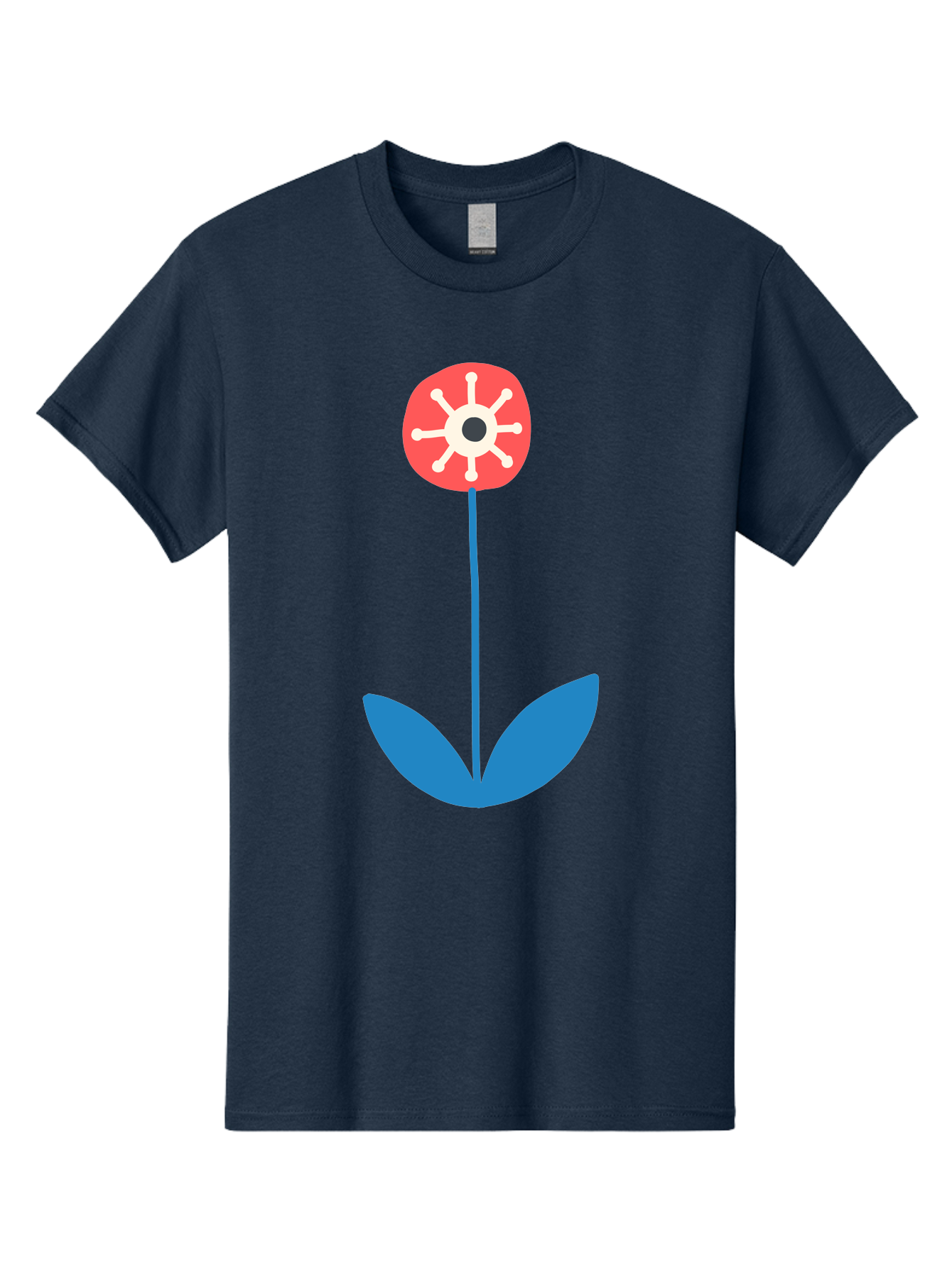 Red-Flower Men'S Graphic Tee, 100% Cotton, Comfortable Casual Summer Wear, Machine Washable, Simple Flower Design, Minimalist Art, Red Flower, Blue Leaves, White Petals, Graphic Illustration, Modern Style, Symbolic Flower, Aab784