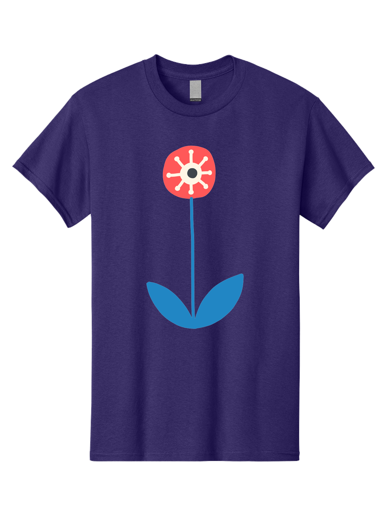 Red-Flower Men'S Graphic Tee, 100% Cotton, Comfortable Casual Summer Wear, Machine Washable, Simple Flower Design, Minimalist Art, Red Flower, Blue Leaves, White Petals, Graphic Illustration, Modern Style, Symbolic Flower, Aab784