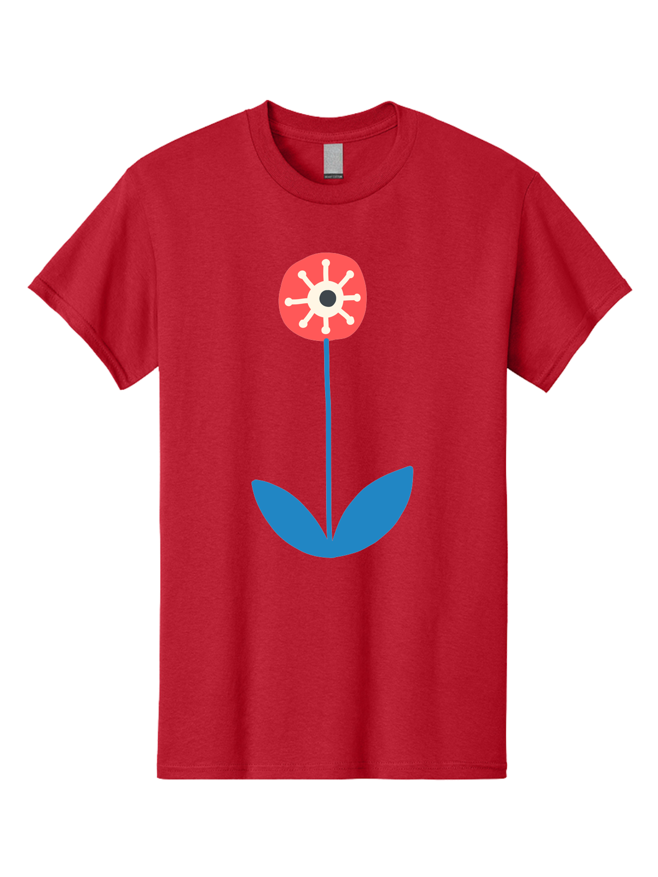 Red-Flower Men'S Graphic Tee, 100% Cotton, Comfortable Casual Summer Wear, Machine Washable, Simple Flower Design, Minimalist Art, Red Flower, Blue Leaves, White Petals, Graphic Illustration, Modern Style, Symbolic Flower, Aab784