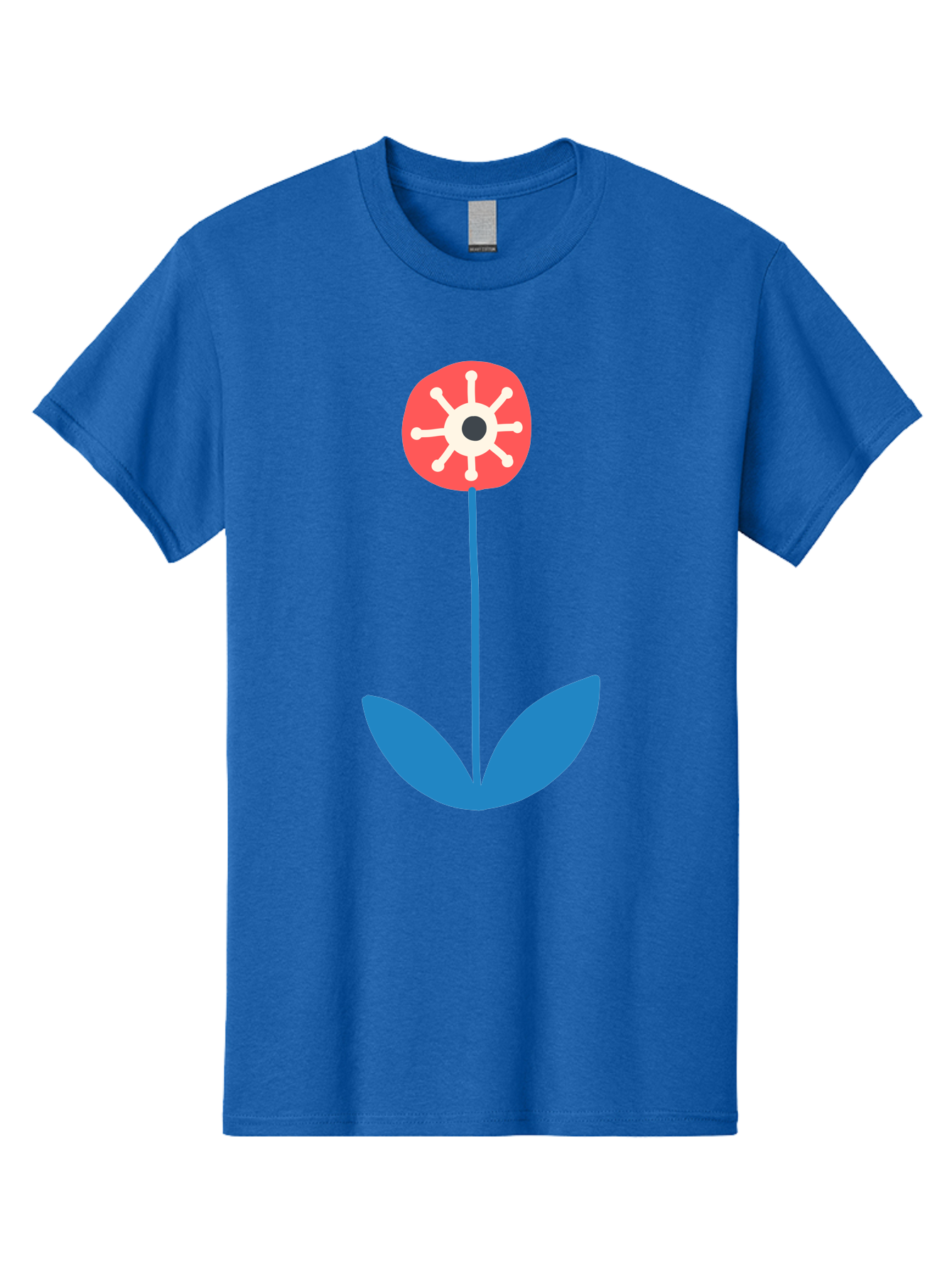 Red-Flower Men'S Graphic Tee, 100% Cotton, Comfortable Casual Summer Wear, Machine Washable, Simple Flower Design, Minimalist Art, Red Flower, Blue Leaves, White Petals, Graphic Illustration, Modern Style, Symbolic Flower, Aab784