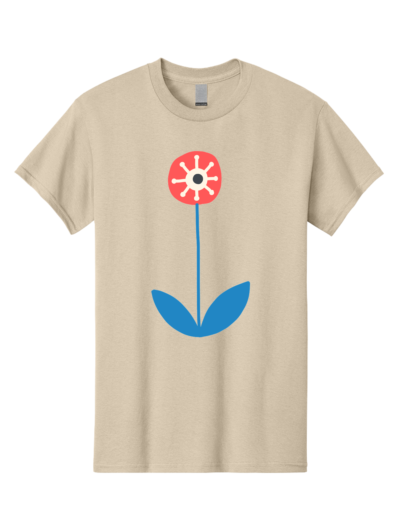 Red-Flower Men'S Graphic Tee, 100% Cotton, Comfortable Casual Summer Wear, Machine Washable, Simple Flower Design, Minimalist Art, Red Flower, Blue Leaves, White Petals, Graphic Illustration, Modern Style, Symbolic Flower, Aab784