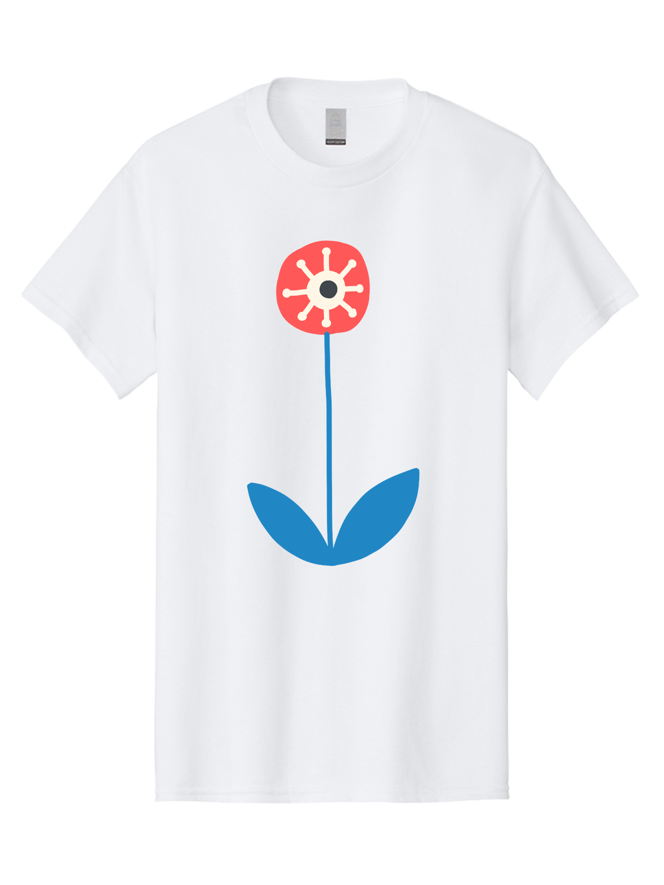 Red-Flower Men'S Graphic Tee, 100% Cotton, Comfortable Casual Summer Wear, Machine Washable, Simple Flower Design, Minimalist Art, Red Flower, Blue Leaves, White Petals, Graphic Illustration, Modern Style, Symbolic Flower, Aab784
