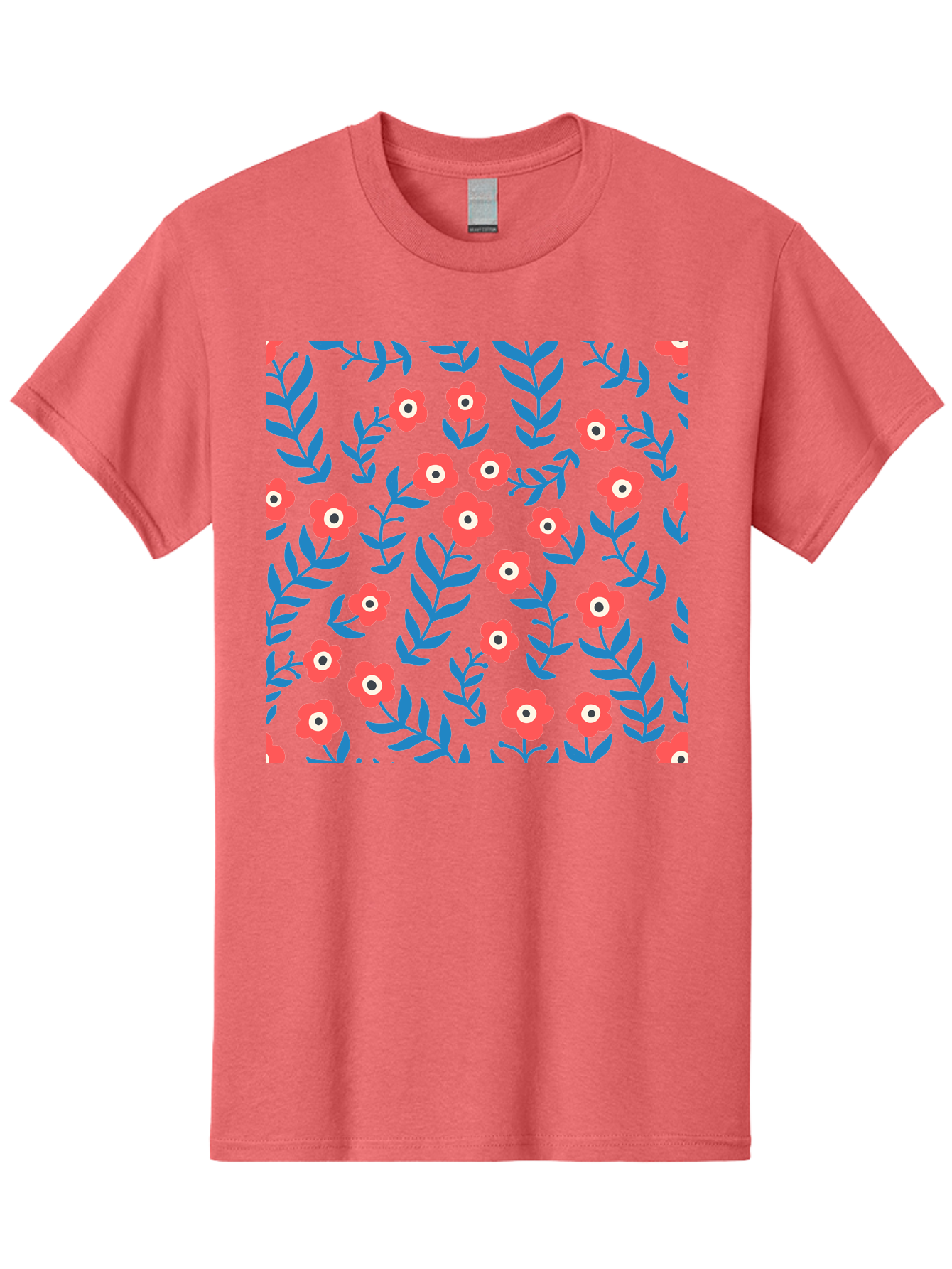 Red-Flowers-With-Blue-Leaves Men'S Graphic Tee, 100% Cotton, Comfortable Casual Summer Wear, Machine Washable, Red Flowers, Blue Leaves, Floral Pattern, Repeating Design, Vibrant Colors, Stylized Blooms, Abstract Flowers, Digital Art Aab785