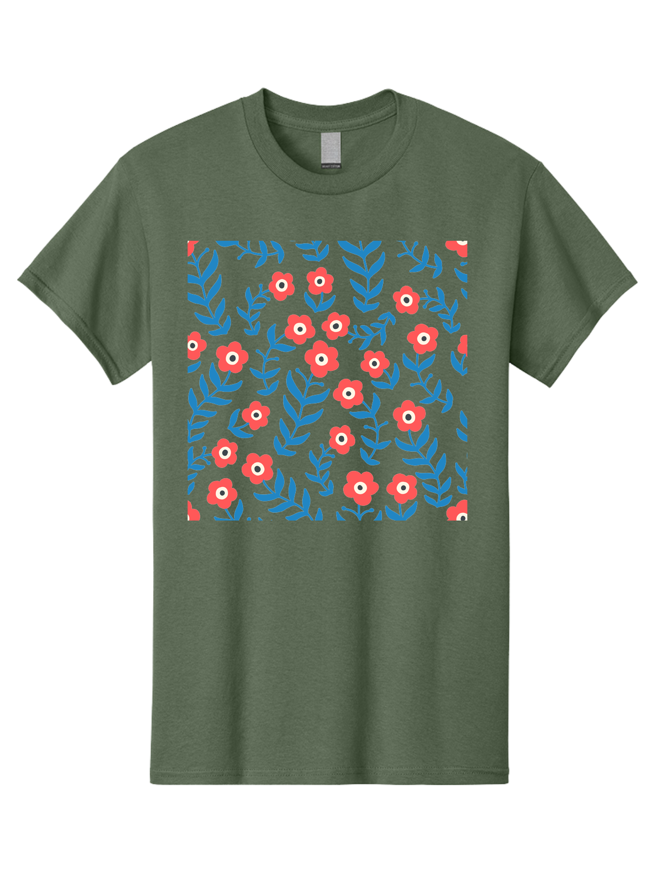Red-Flowers-With-Blue-Leaves Men'S Graphic Tee, 100% Cotton, Comfortable Casual Summer Wear, Machine Washable, Red Flowers, Blue Leaves, Floral Pattern, Repeating Design, Vibrant Colors, Stylized Blooms, Abstract Flowers, Digital Art Aab785