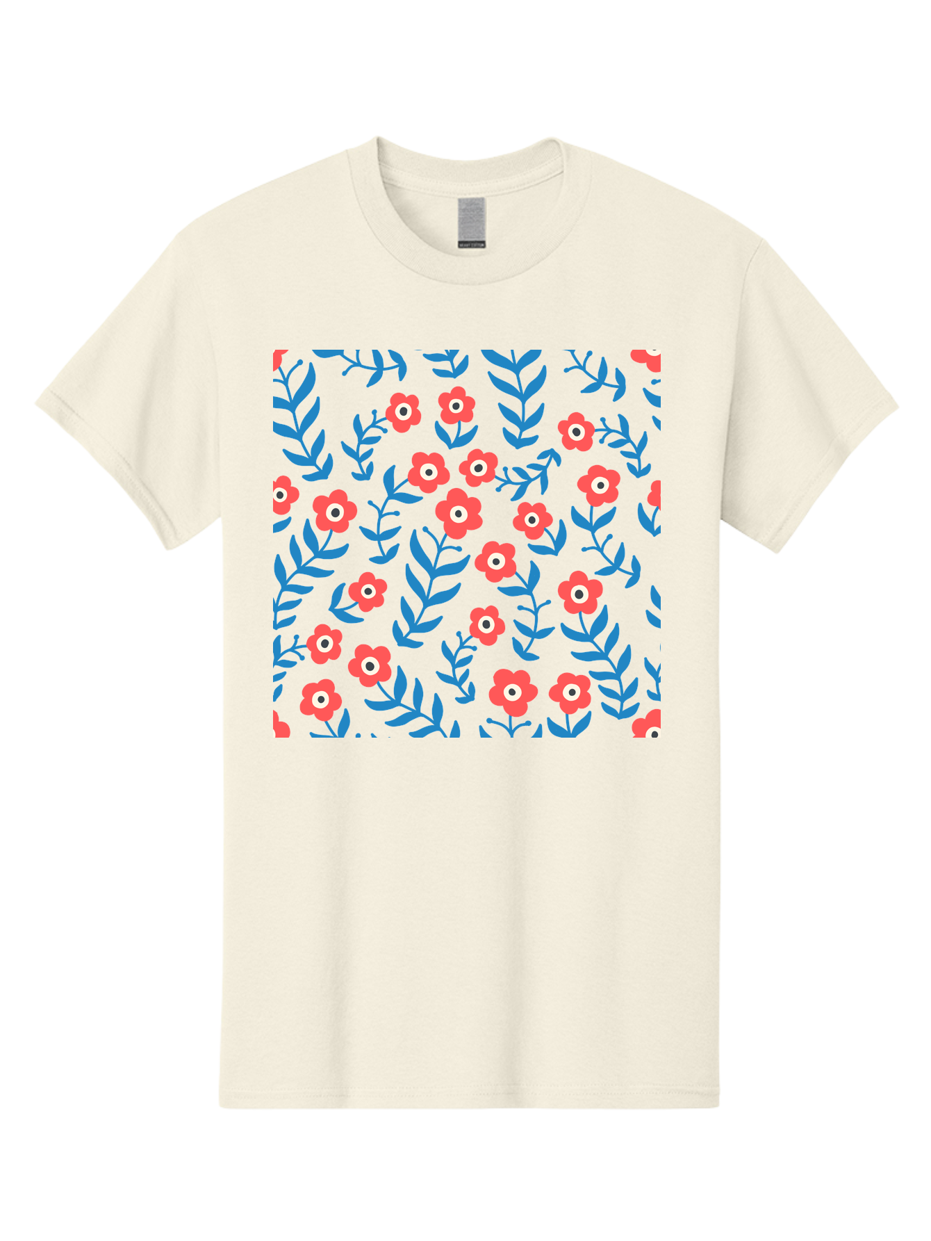 Red-Flowers-With-Blue-Leaves Men'S Graphic Tee, 100% Cotton, Comfortable Casual Summer Wear, Machine Washable, Red Flowers, Blue Leaves, Floral Pattern, Repeating Design, Vibrant Colors, Stylized Blooms, Abstract Flowers, Digital Art Aab785
