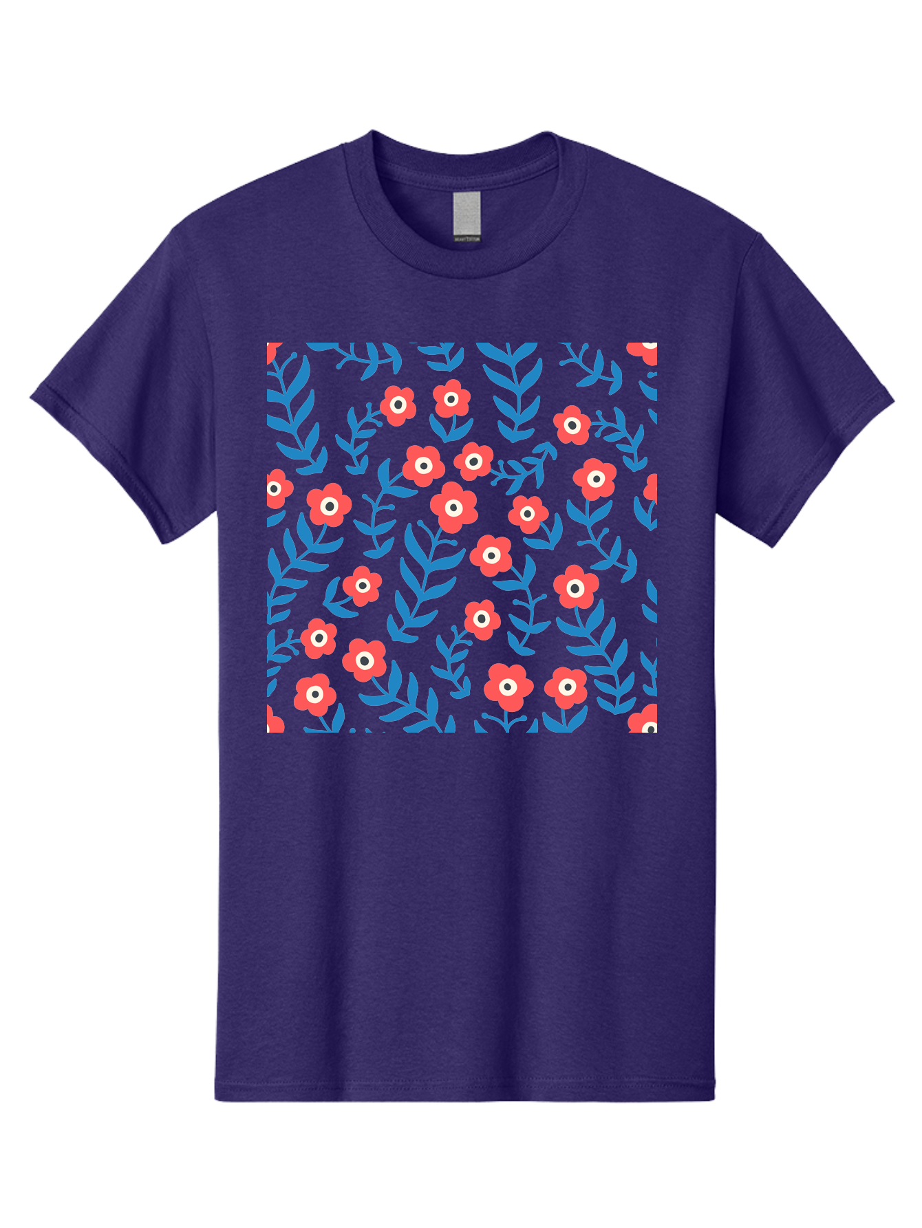Red-Flowers-With-Blue-Leaves Men'S Graphic Tee, 100% Cotton, Comfortable Casual Summer Wear, Machine Washable, Red Flowers, Blue Leaves, Floral Pattern, Repeating Design, Vibrant Colors, Stylized Blooms, Abstract Flowers, Digital Art Aab785