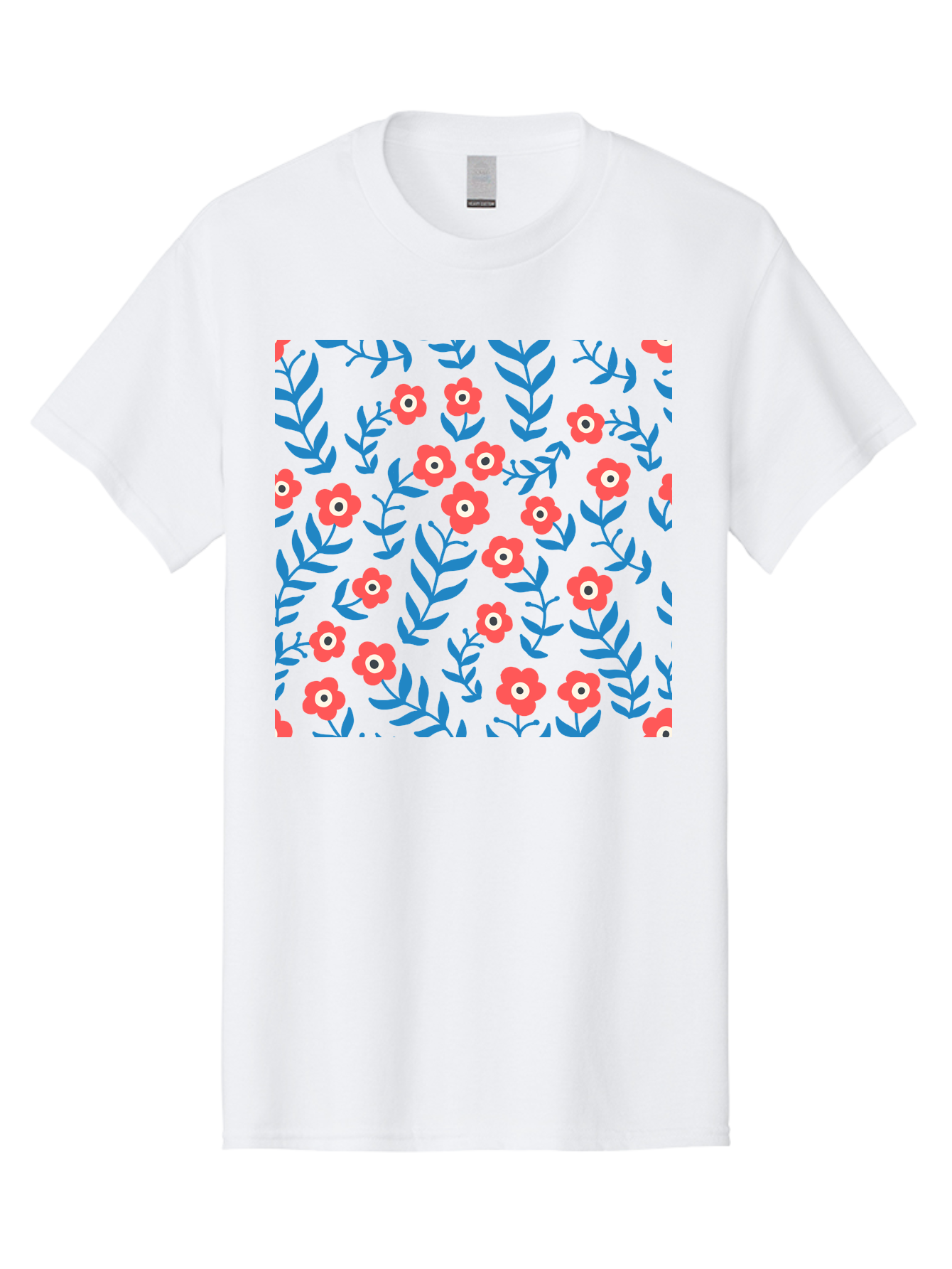 Red-Flowers-With-Blue-Leaves Men'S Graphic Tee, 100% Cotton, Comfortable Casual Summer Wear, Machine Washable, Red Flowers, Blue Leaves, Floral Pattern, Repeating Design, Vibrant Colors, Stylized Blooms, Abstract Flowers, Digital Art Aab785