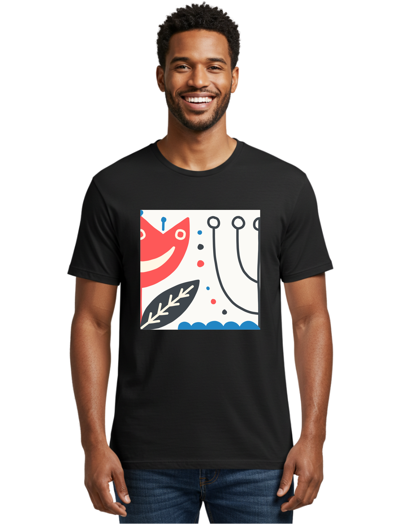 Red-Fox Men'S Graphic Tee, 100% Cotton, Comfortable Casual Summer Wear, Machine Washable, Red Fox Character, Abstract Art, Whimsical Design, Minimalist Style, Playful Illustration, Cute Cartoon, Modern Graphic, Digital Artwork, Funny Animal, Aab786