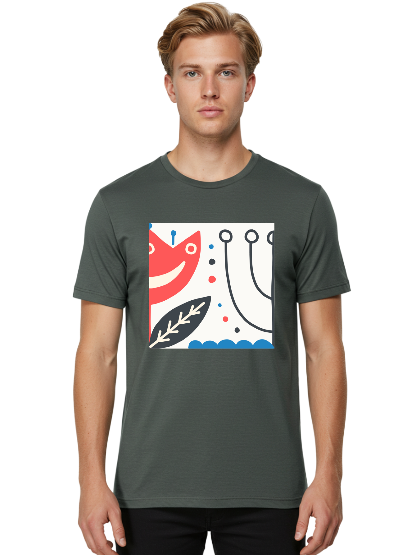 Red-Fox Men'S Graphic Tee, 100% Cotton, Comfortable Casual Summer Wear, Machine Washable, Red Fox Character, Abstract Art, Whimsical Design, Minimalist Style, Playful Illustration, Cute Cartoon, Modern Graphic, Digital Artwork, Funny Animal, Aab786