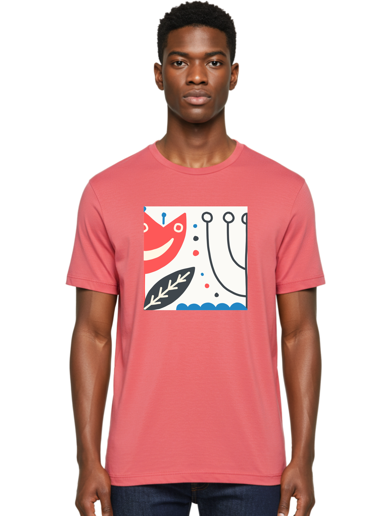 Red-Fox Men'S Graphic Tee, 100% Cotton, Comfortable Casual Summer Wear, Machine Washable, Red Fox Character, Abstract Art, Whimsical Design, Minimalist Style, Playful Illustration, Cute Cartoon, Modern Graphic, Digital Artwork, Funny Animal, Aab786