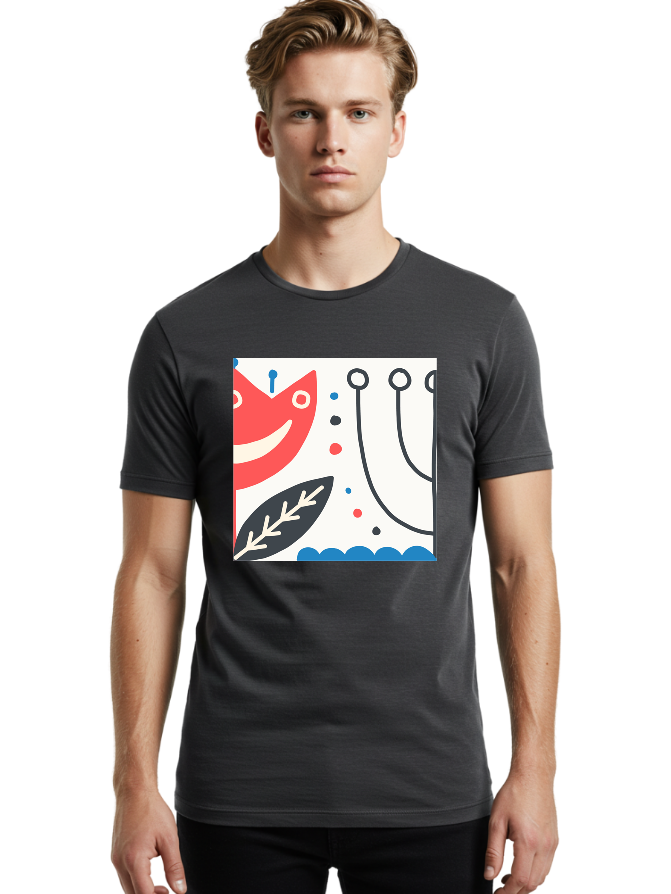 Red-Fox Men'S Graphic Tee, 100% Cotton, Comfortable Casual Summer Wear, Machine Washable, Red Fox Character, Abstract Art, Whimsical Design, Minimalist Style, Playful Illustration, Cute Cartoon, Modern Graphic, Digital Artwork, Funny Animal, Aab786