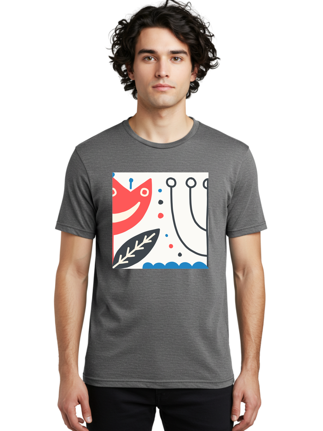 Red-Fox Men'S Graphic Tee, 100% Cotton, Comfortable Casual Summer Wear, Machine Washable, Red Fox Character, Abstract Art, Whimsical Design, Minimalist Style, Playful Illustration, Cute Cartoon, Modern Graphic, Digital Artwork, Funny Animal, Aab786