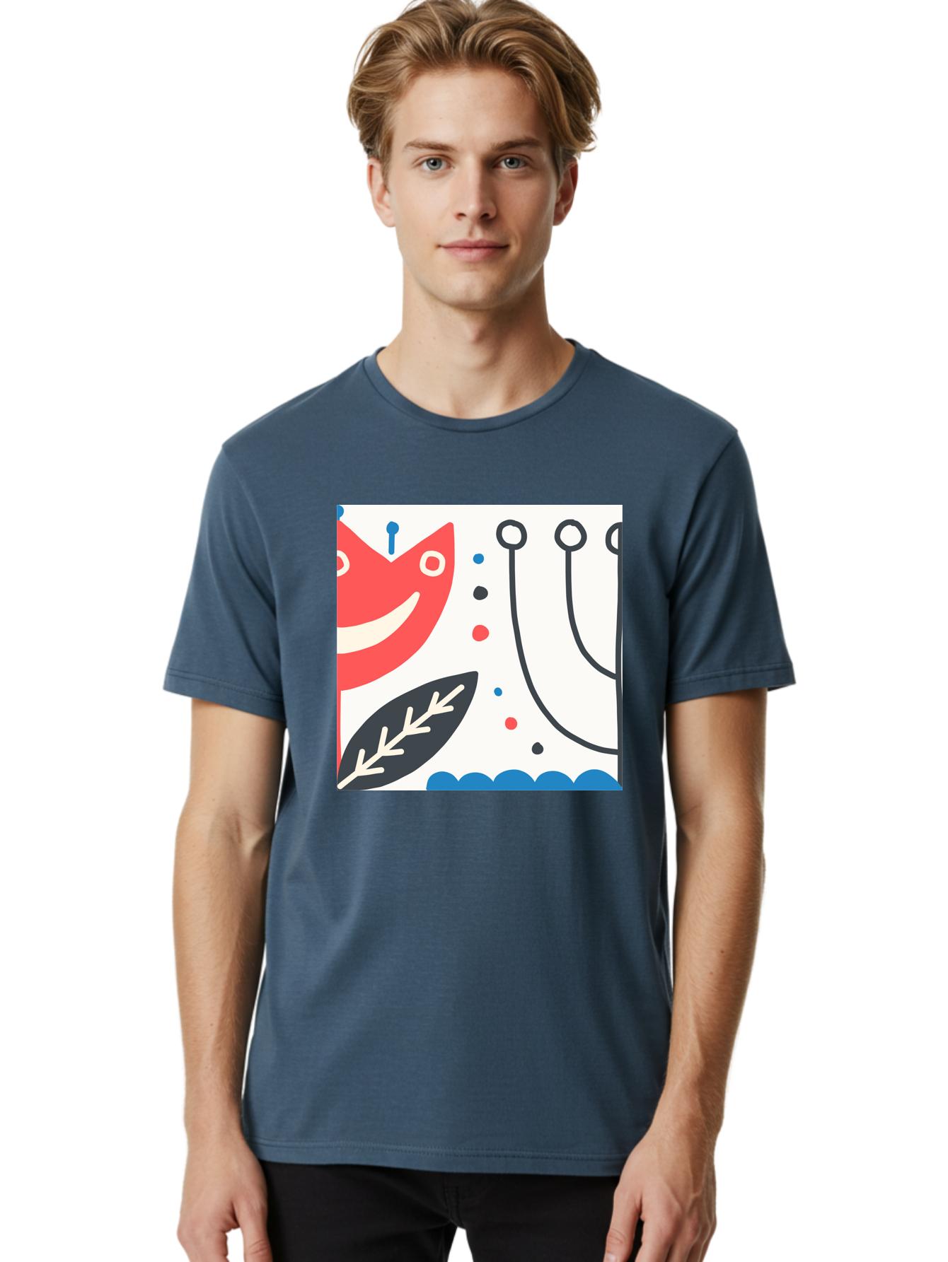Red-Fox Men'S Graphic Tee, 100% Cotton, Comfortable Casual Summer Wear, Machine Washable, Red Fox Character, Abstract Art, Whimsical Design, Minimalist Style, Playful Illustration, Cute Cartoon, Modern Graphic, Digital Artwork, Funny Animal, Aab786