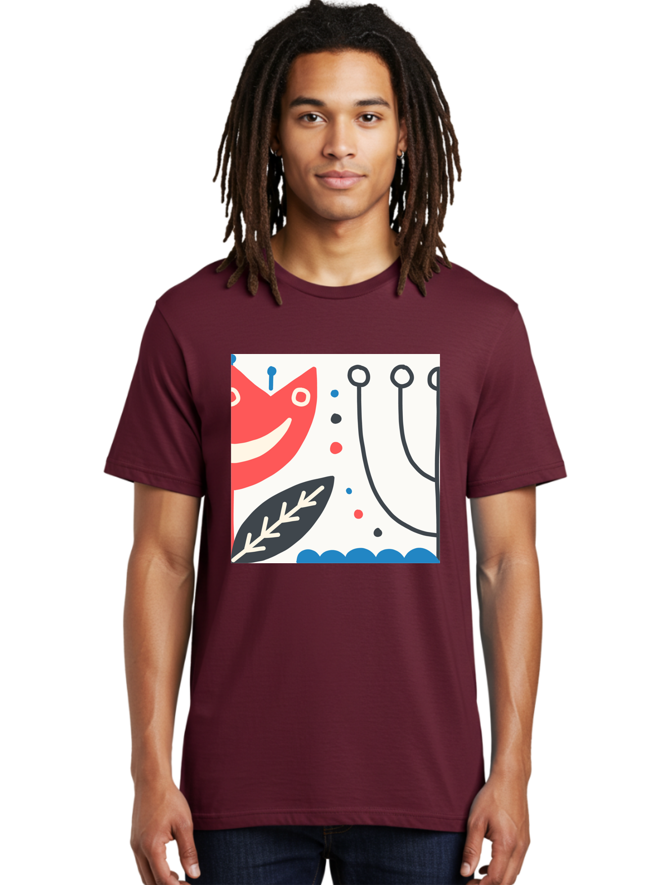 Red-Fox Men'S Graphic Tee, 100% Cotton, Comfortable Casual Summer Wear, Machine Washable, Red Fox Character, Abstract Art, Whimsical Design, Minimalist Style, Playful Illustration, Cute Cartoon, Modern Graphic, Digital Artwork, Funny Animal, Aab786