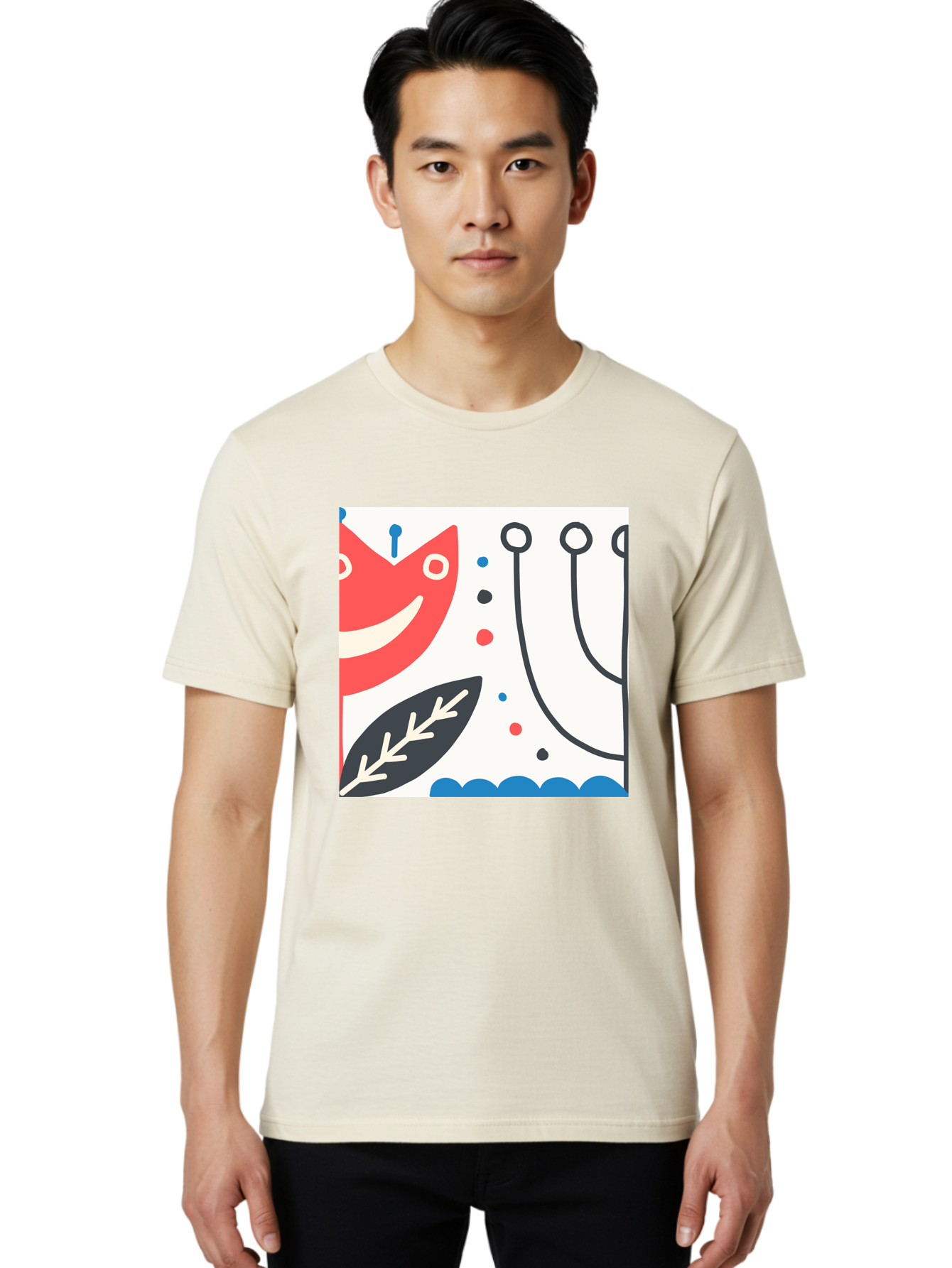 Red-Fox Men'S Graphic Tee, 100% Cotton, Comfortable Casual Summer Wear, Machine Washable, Red Fox Character, Abstract Art, Whimsical Design, Minimalist Style, Playful Illustration, Cute Cartoon, Modern Graphic, Digital Artwork, Funny Animal, Aab786