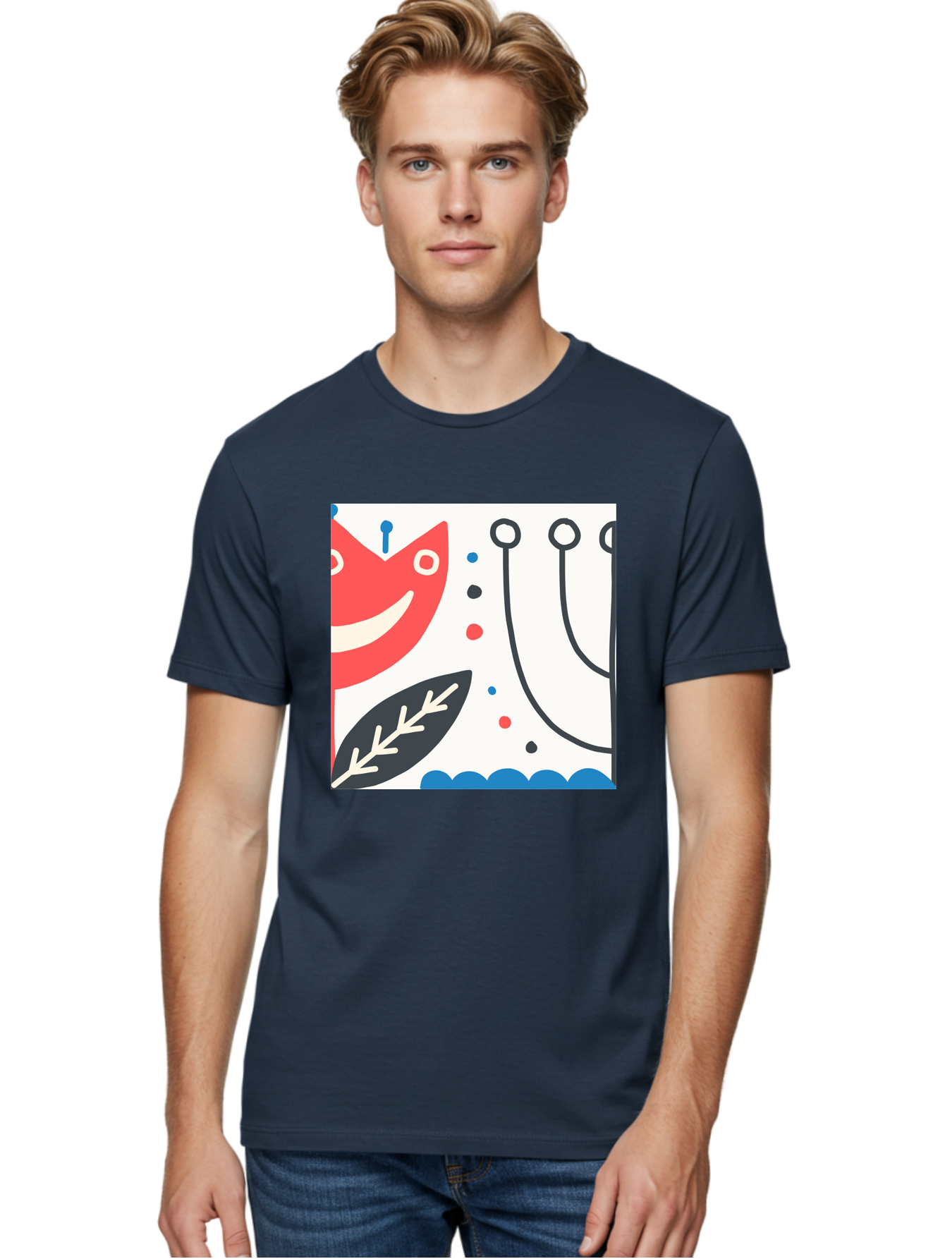 Red-Fox Men'S Graphic Tee, 100% Cotton, Comfortable Casual Summer Wear, Machine Washable, Red Fox Character, Abstract Art, Whimsical Design, Minimalist Style, Playful Illustration, Cute Cartoon, Modern Graphic, Digital Artwork, Funny Animal, Aab786