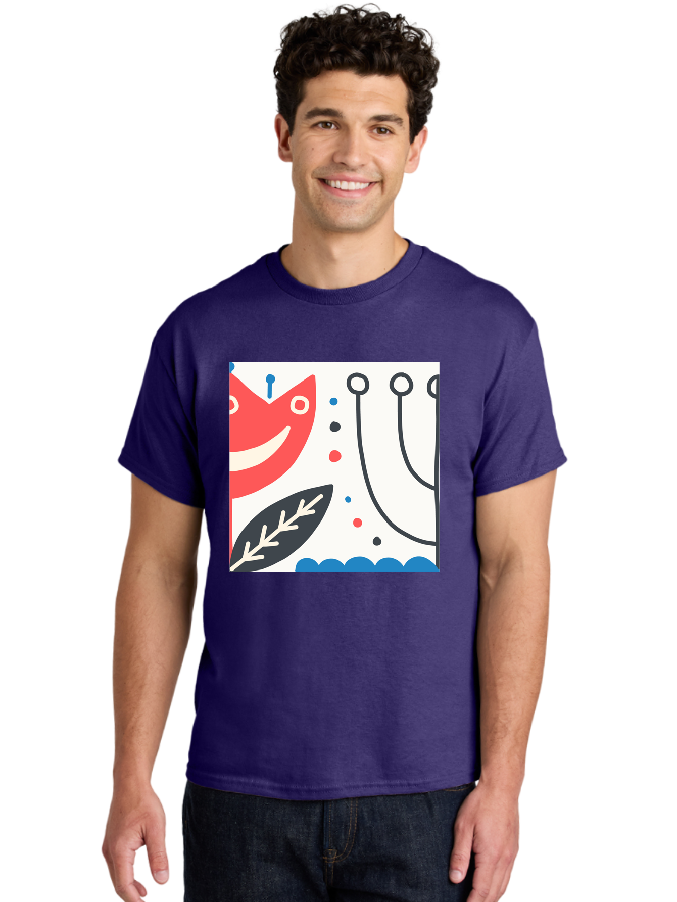 Red-Fox Men'S Graphic Tee, 100% Cotton, Comfortable Casual Summer Wear, Machine Washable, Red Fox Character, Abstract Art, Whimsical Design, Minimalist Style, Playful Illustration, Cute Cartoon, Modern Graphic, Digital Artwork, Funny Animal, Aab786