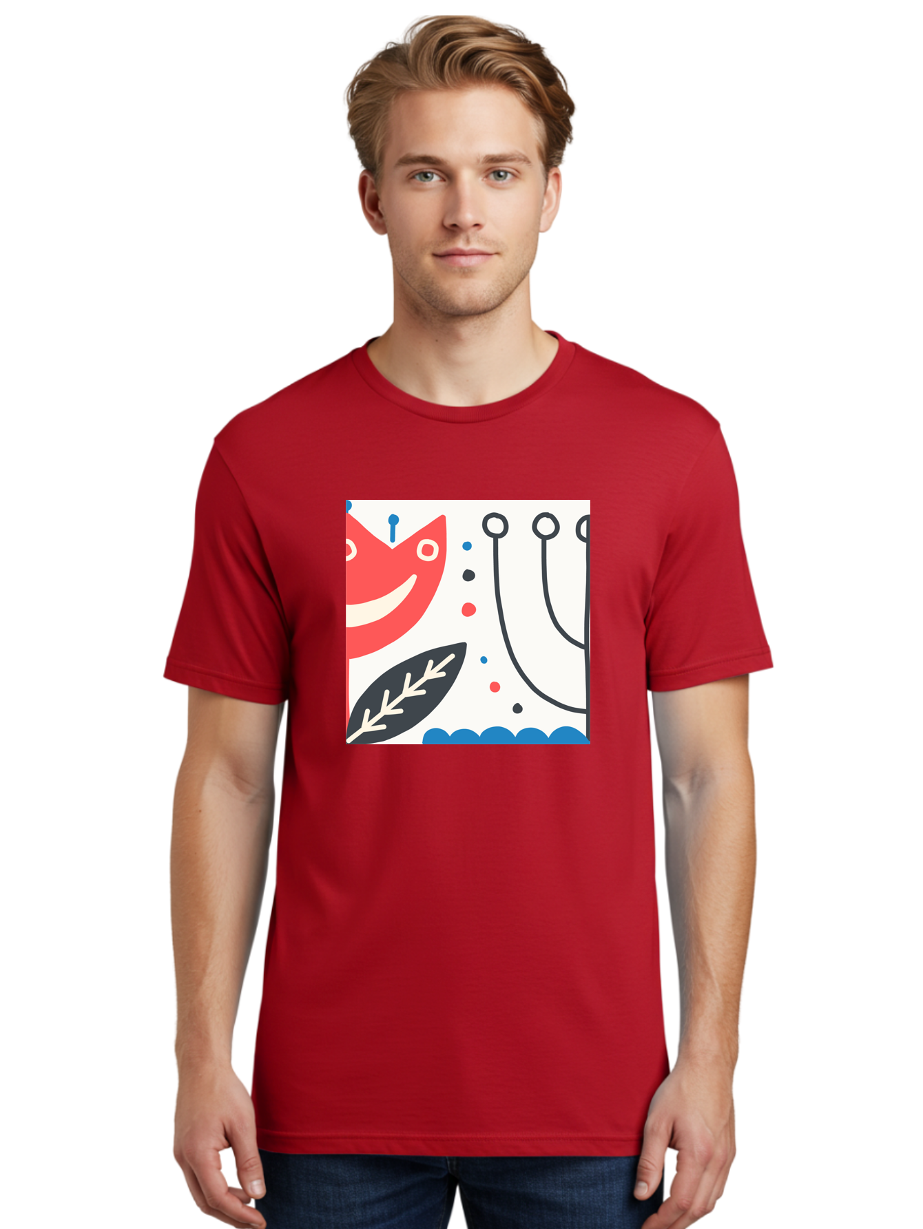 Red-Fox Men'S Graphic Tee, 100% Cotton, Comfortable Casual Summer Wear, Machine Washable, Red Fox Character, Abstract Art, Whimsical Design, Minimalist Style, Playful Illustration, Cute Cartoon, Modern Graphic, Digital Artwork, Funny Animal, Aab786