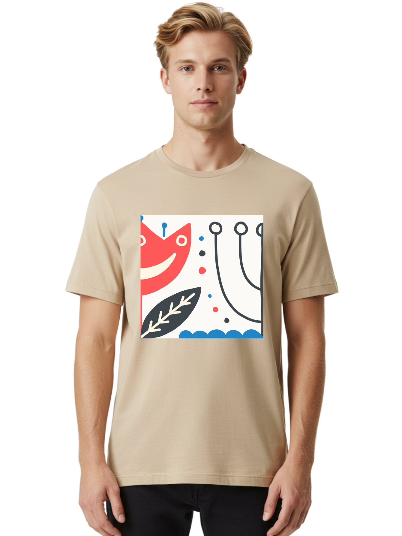 Red-Fox Men'S Graphic Tee, 100% Cotton, Comfortable Casual Summer Wear, Machine Washable, Red Fox Character, Abstract Art, Whimsical Design, Minimalist Style, Playful Illustration, Cute Cartoon, Modern Graphic, Digital Artwork, Funny Animal, Aab786