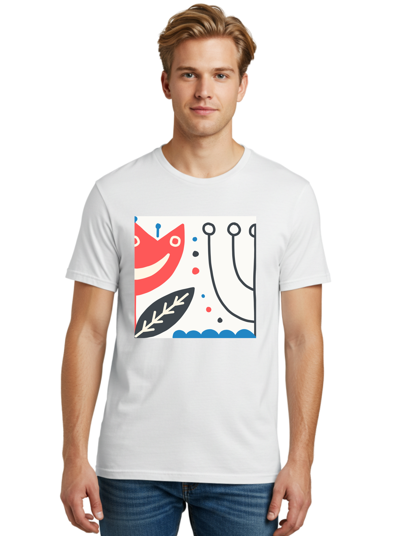Red-Fox Men'S Graphic Tee, 100% Cotton, Comfortable Casual Summer Wear, Machine Washable, Red Fox Character, Abstract Art, Whimsical Design, Minimalist Style, Playful Illustration, Cute Cartoon, Modern Graphic, Digital Artwork, Funny Animal, Aab786