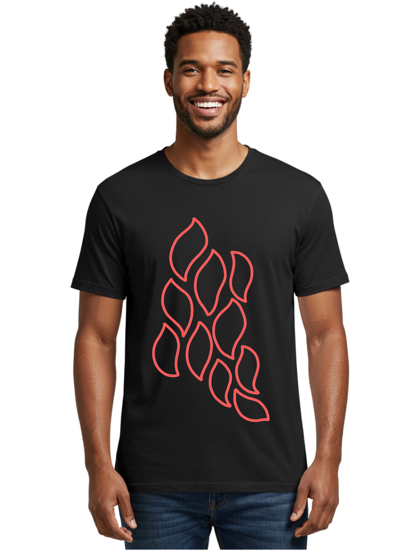 Red-Grapes Men'S Graphic Tee, 100% Cotton, Comfortable Casual Summer Wear, Machine Washable, Pink Leaves, Leafy Branch, Minimalist Design, Simple Shapes, Floral Element, Whimsical Art, Digital Illustration, Modern Graphics Aab787