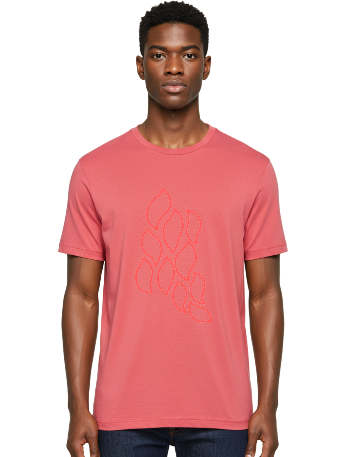 Red-Grapes Men'S Graphic Tee, 100% Cotton, Comfortable Casual Summer Wear, Machine Washable, Pink Leaves, Leafy Branch, Minimalist Design, Simple Shapes, Floral Element, Whimsical Art, Digital Illustration, Modern Graphics Aab787