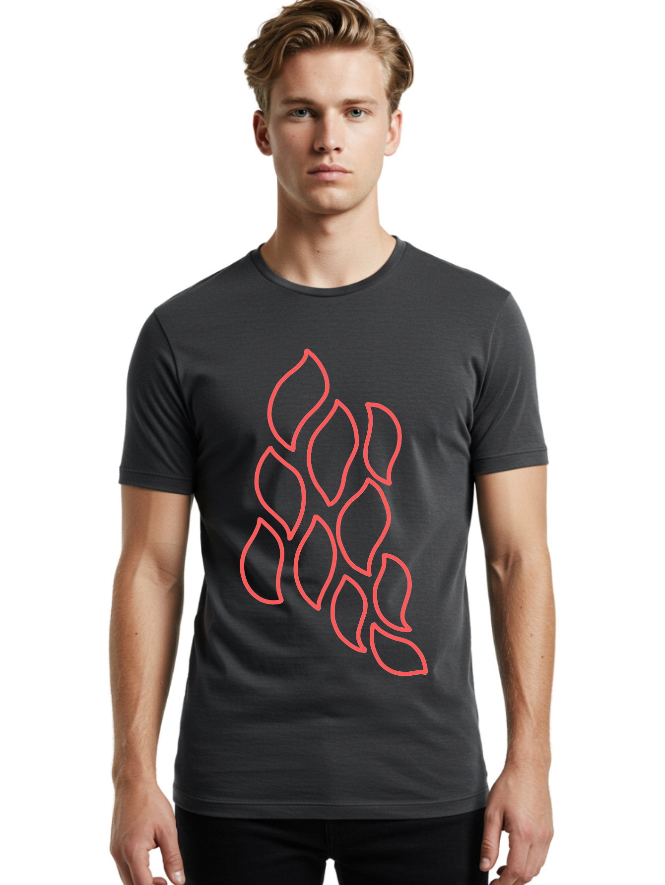 Red-Grapes Men'S Graphic Tee, 100% Cotton, Comfortable Casual Summer Wear, Machine Washable, Pink Leaves, Leafy Branch, Minimalist Design, Simple Shapes, Floral Element, Whimsical Art, Digital Illustration, Modern Graphics Aab787