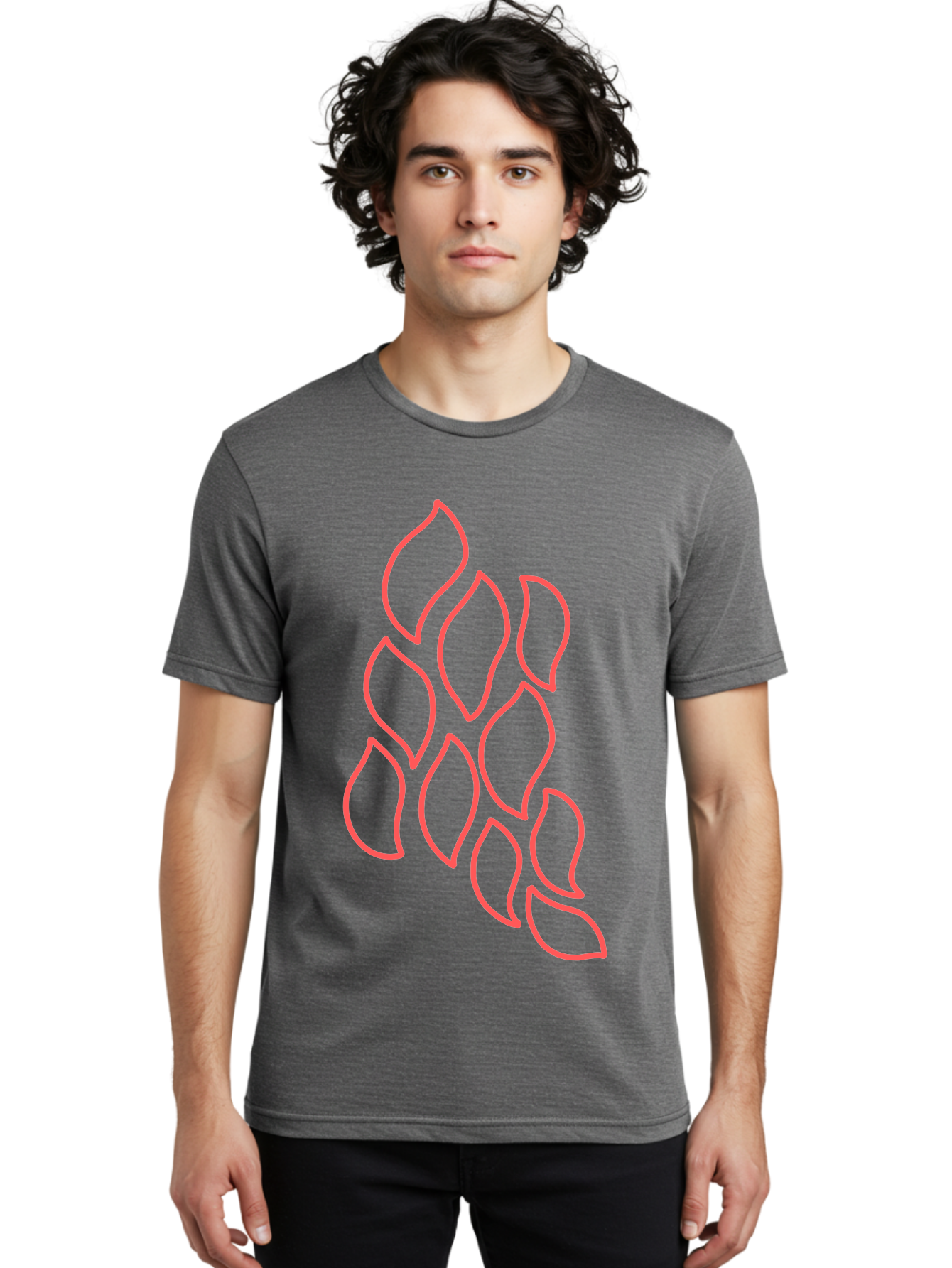 Red-Grapes Men'S Graphic Tee, 100% Cotton, Comfortable Casual Summer Wear, Machine Washable, Pink Leaves, Leafy Branch, Minimalist Design, Simple Shapes, Floral Element, Whimsical Art, Digital Illustration, Modern Graphics Aab787