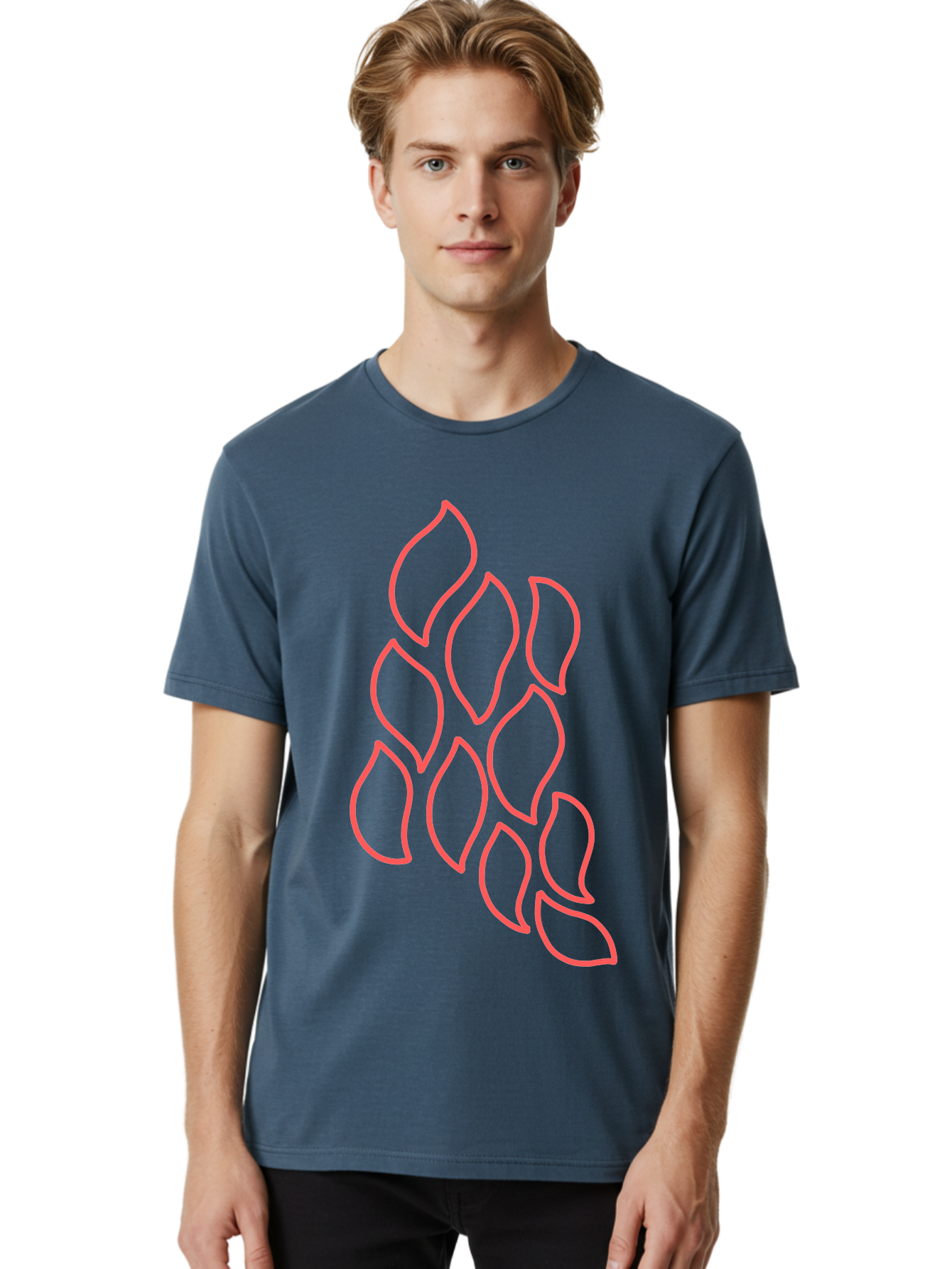 Red-Grapes Men'S Graphic Tee, 100% Cotton, Comfortable Casual Summer Wear, Machine Washable, Pink Leaves, Leafy Branch, Minimalist Design, Simple Shapes, Floral Element, Whimsical Art, Digital Illustration, Modern Graphics Aab787