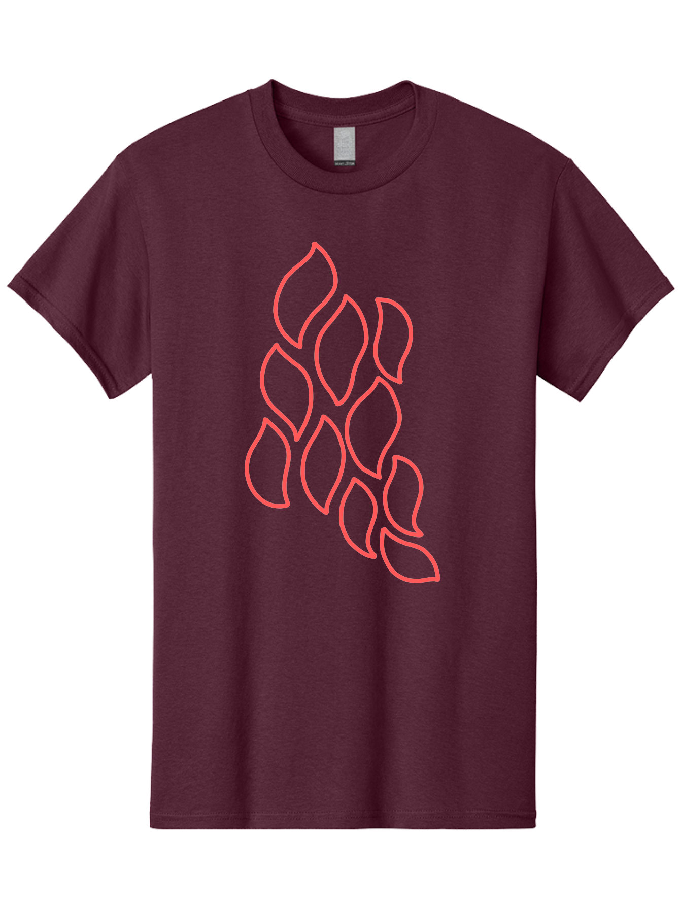Red-Grapes Men'S Graphic Tee, 100% Cotton, Comfortable Casual Summer Wear, Machine Washable, Pink Leaves, Leafy Branch, Minimalist Design, Simple Shapes, Floral Element, Whimsical Art, Digital Illustration, Modern Graphics Aab787