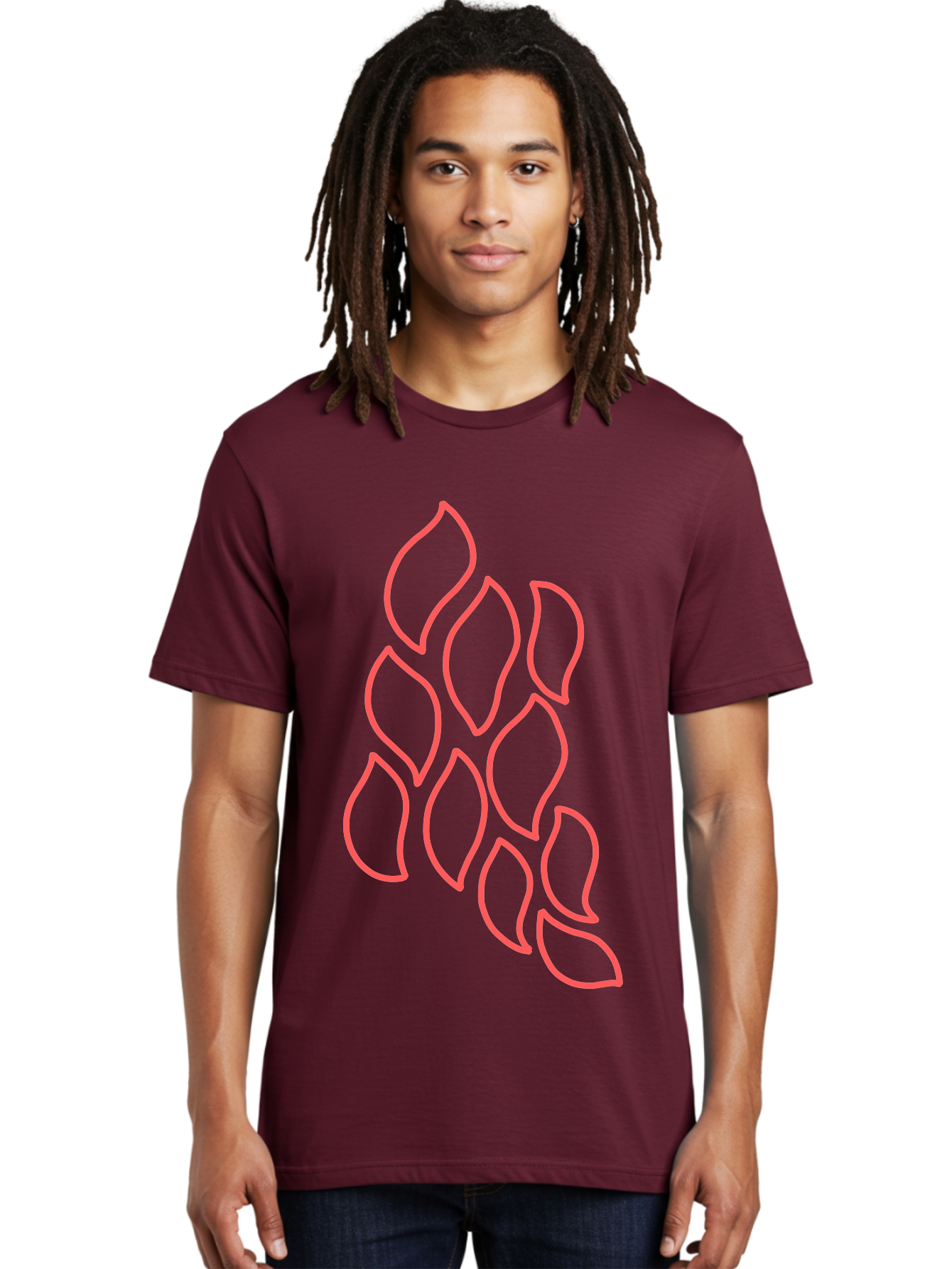 Red-Grapes Men'S Graphic Tee, 100% Cotton, Comfortable Casual Summer Wear, Machine Washable, Pink Leaves, Leafy Branch, Minimalist Design, Simple Shapes, Floral Element, Whimsical Art, Digital Illustration, Modern Graphics Aab787