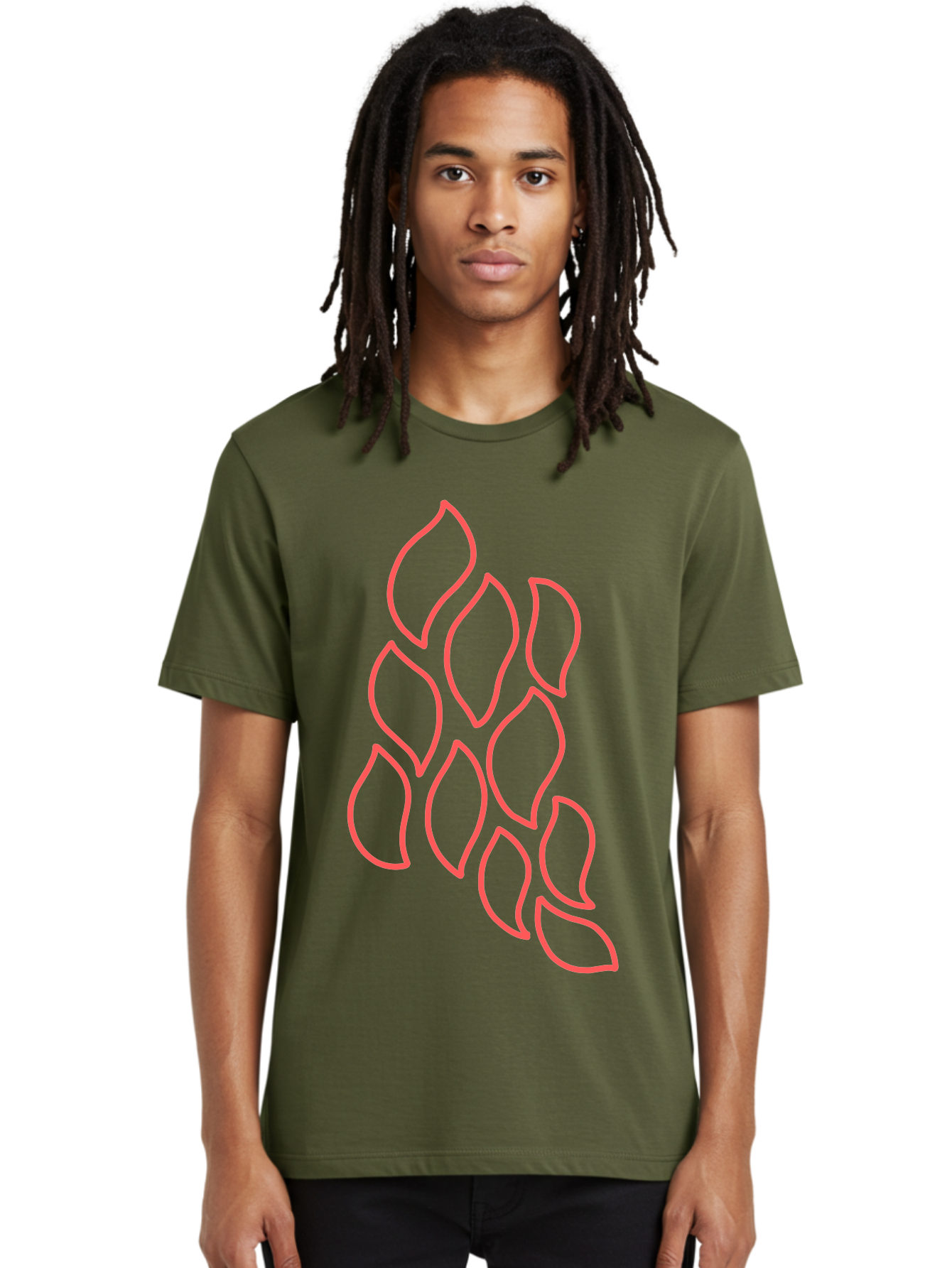 Red-Grapes Men'S Graphic Tee, 100% Cotton, Comfortable Casual Summer Wear, Machine Washable, Pink Leaves, Leafy Branch, Minimalist Design, Simple Shapes, Floral Element, Whimsical Art, Digital Illustration, Modern Graphics Aab787