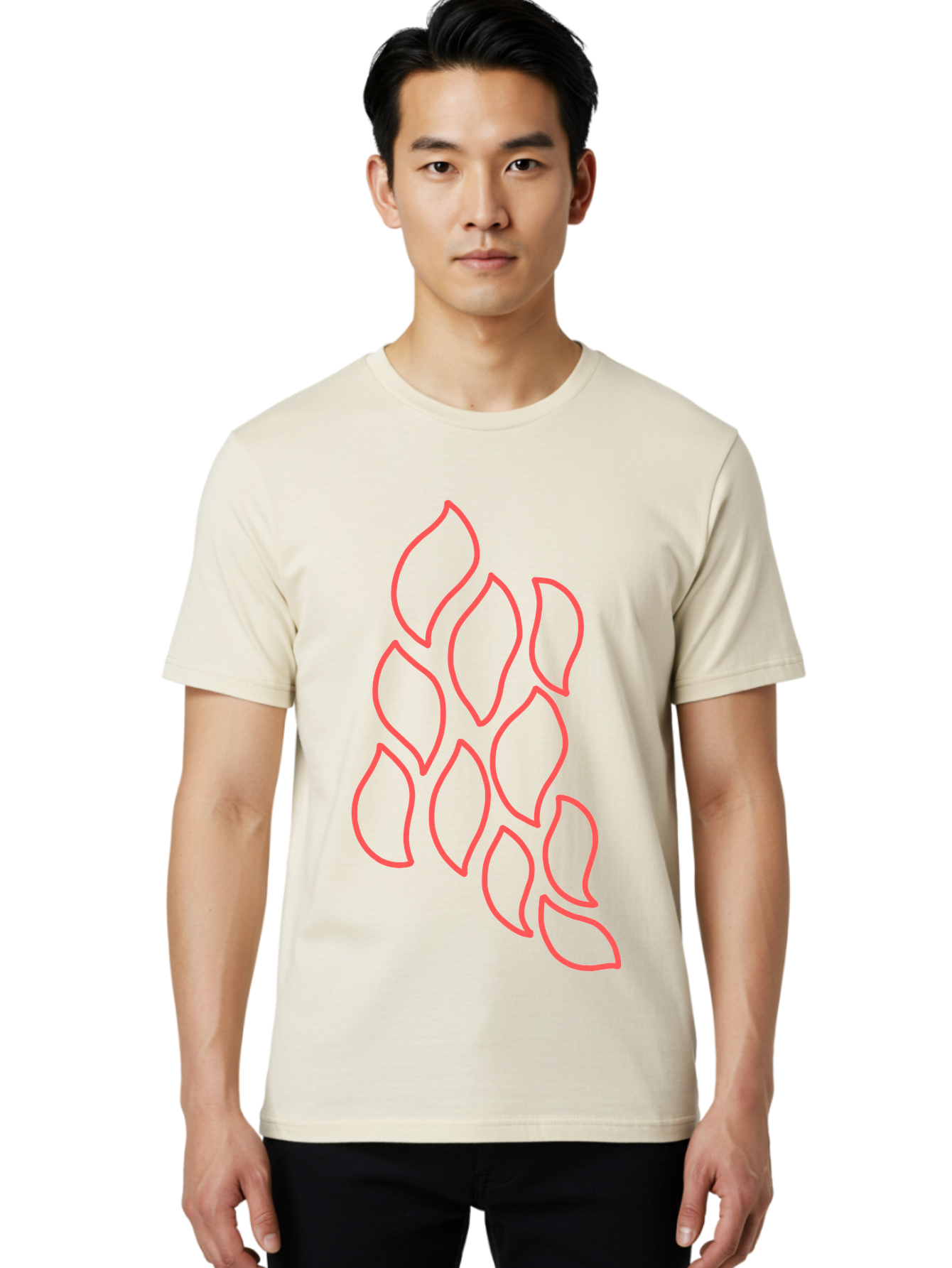 Red-Grapes Men'S Graphic Tee, 100% Cotton, Comfortable Casual Summer Wear, Machine Washable, Pink Leaves, Leafy Branch, Minimalist Design, Simple Shapes, Floral Element, Whimsical Art, Digital Illustration, Modern Graphics Aab787